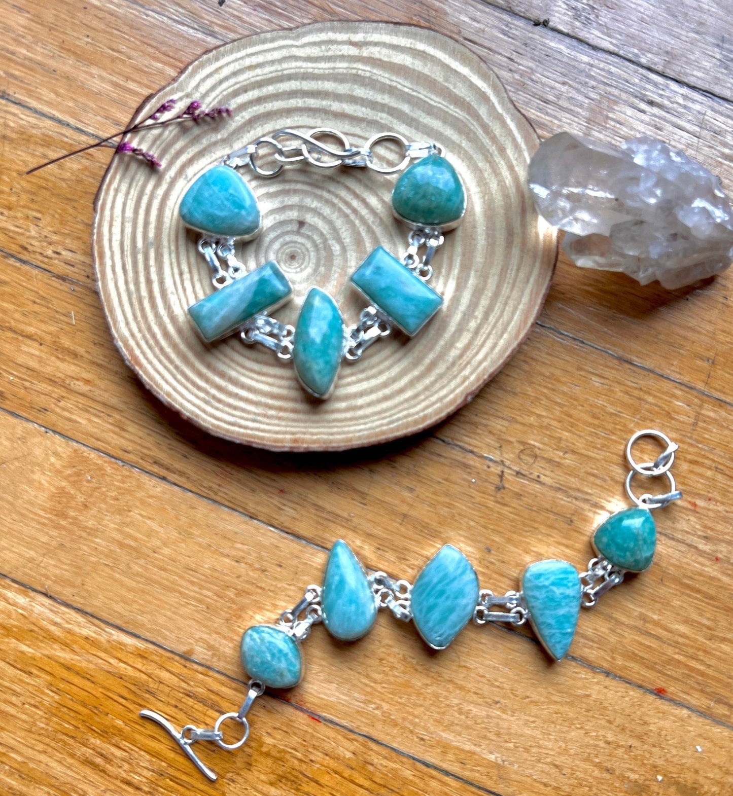 Amazonite Sterling Silver Bracelet: Adjustable Gemstone Jewelry - LunarGem - 
