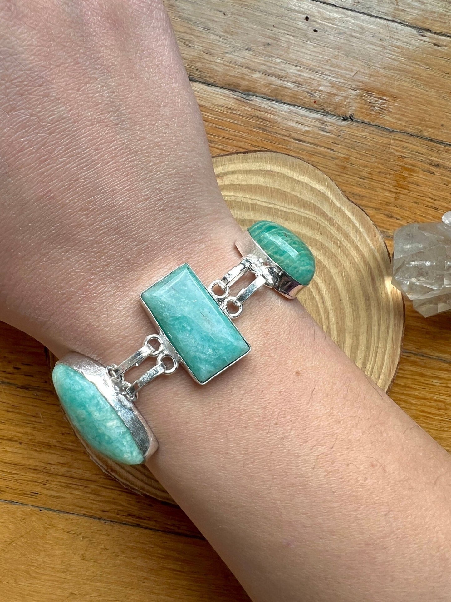Amazonite Sterling Silver Bracelet: Adjustable Gemstone Jewelry - LunarGem - 