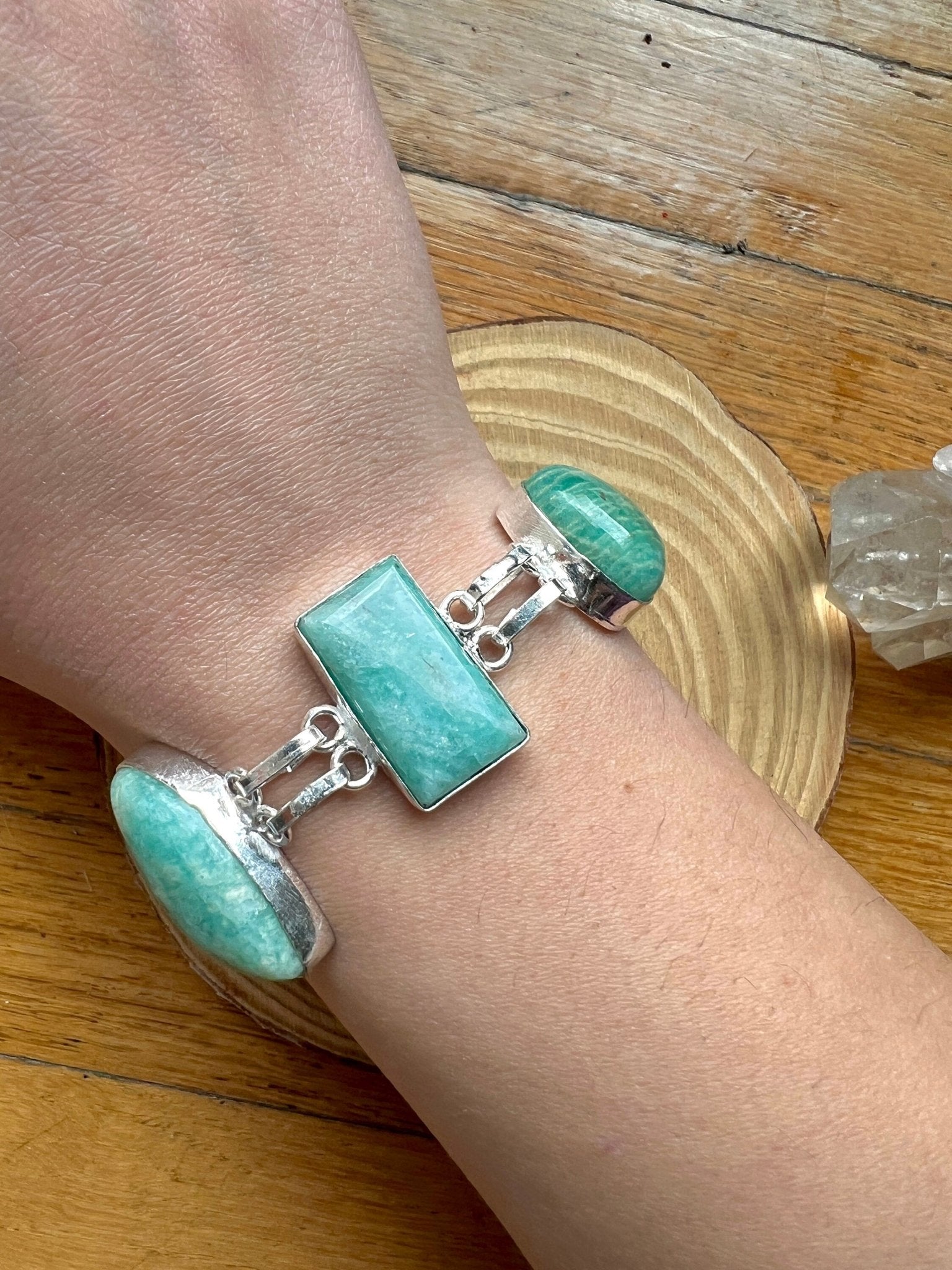 Amazonite Sterling Silver Bracelet: Adjustable Gemstone Jewelry - LunarGem - 