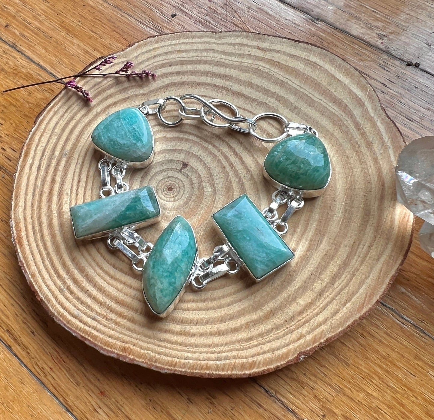 Amazonite Sterling Silver Bracelet: Adjustable Gemstone Jewelry - LunarGem - 