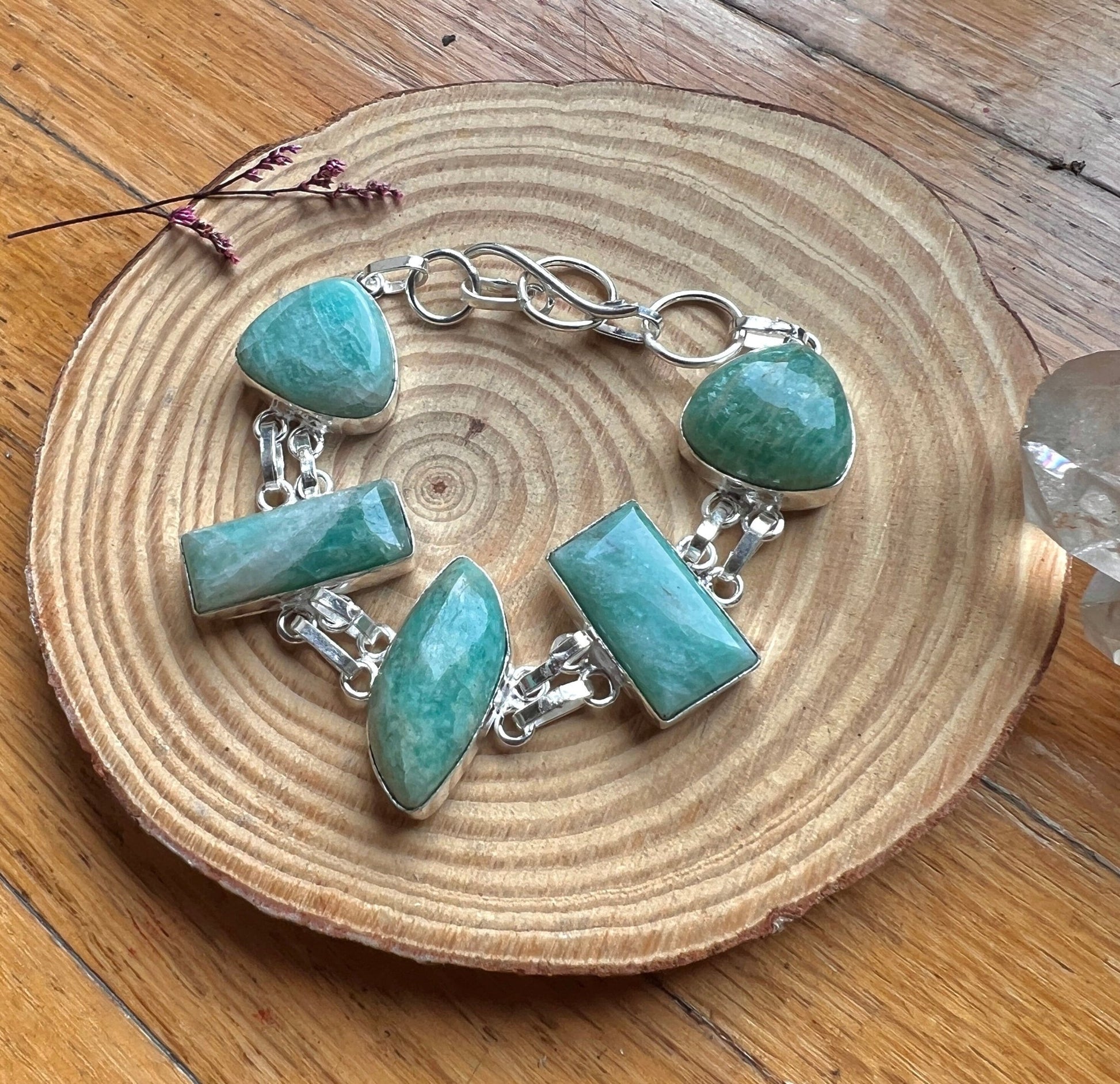 Amazonite Sterling Silver Bracelet: Adjustable Gemstone Jewelry - LunarGem - 