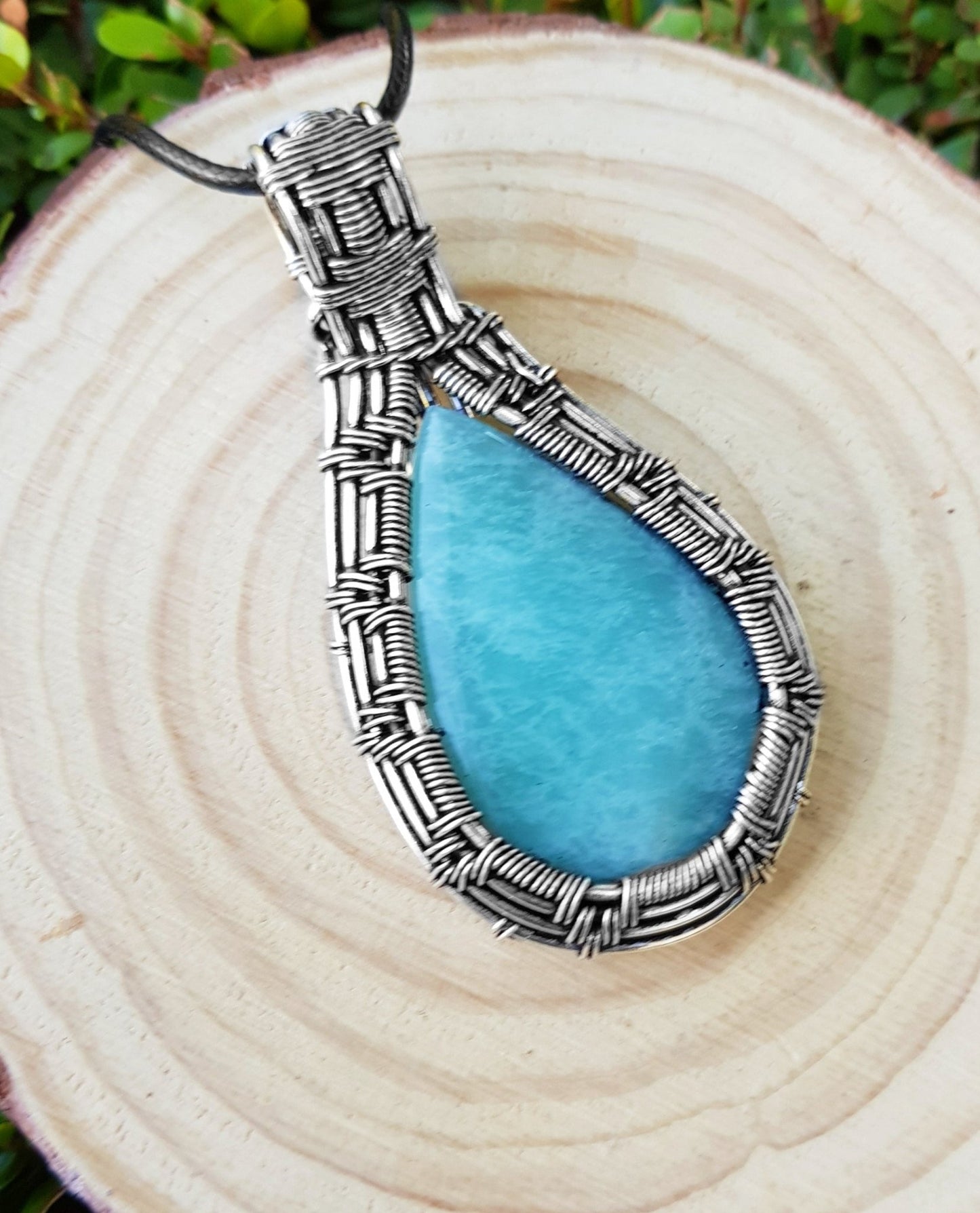 Amazonite Sterling Silver Wire Wrapped Pendant Necklace: Handmade Boho Jewelry - LunarGem - Charms & Pendants