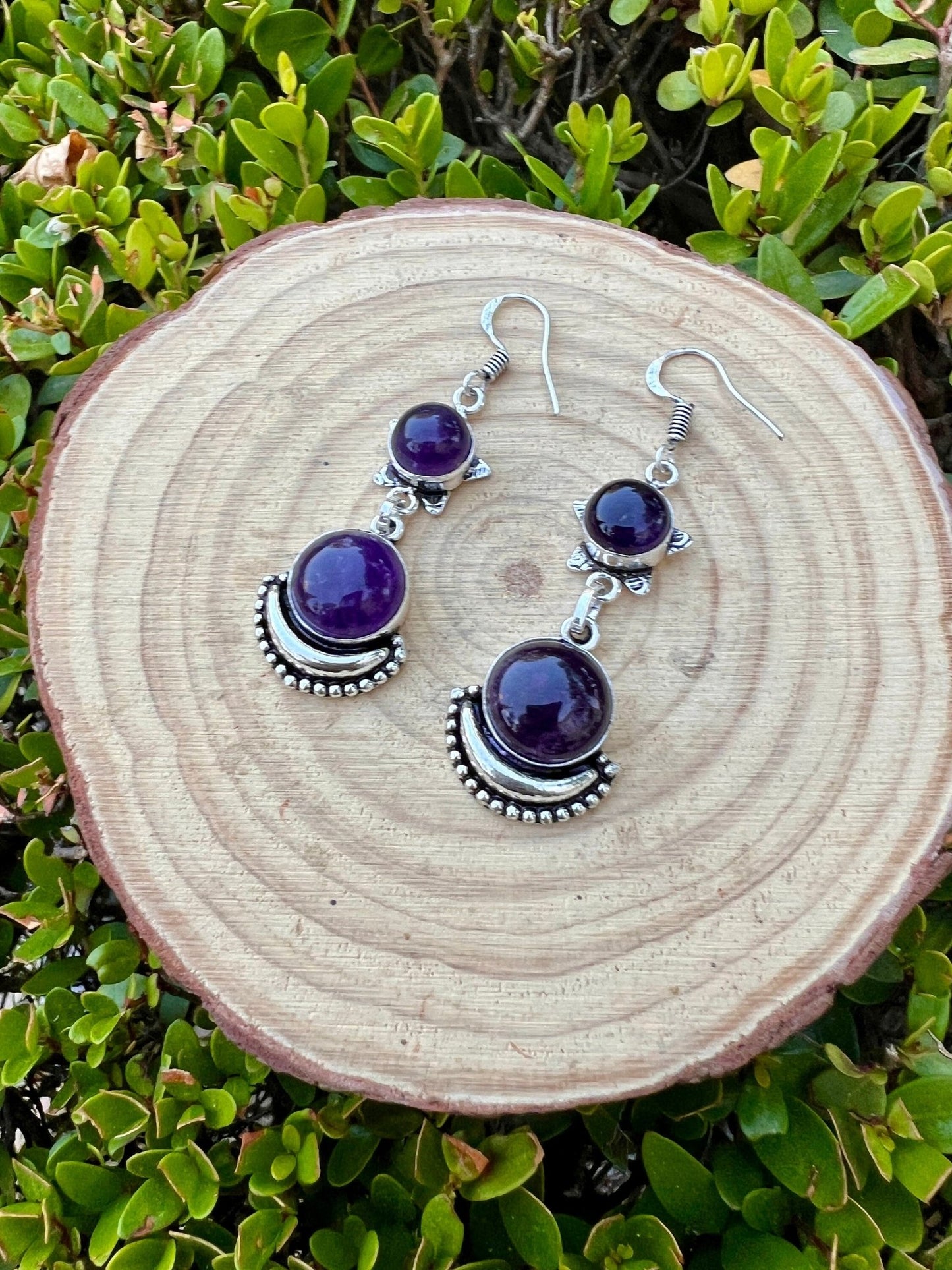 Amethyst Dangle Earrings: Sterling Silver Boho Gemstone - LunarGem - 