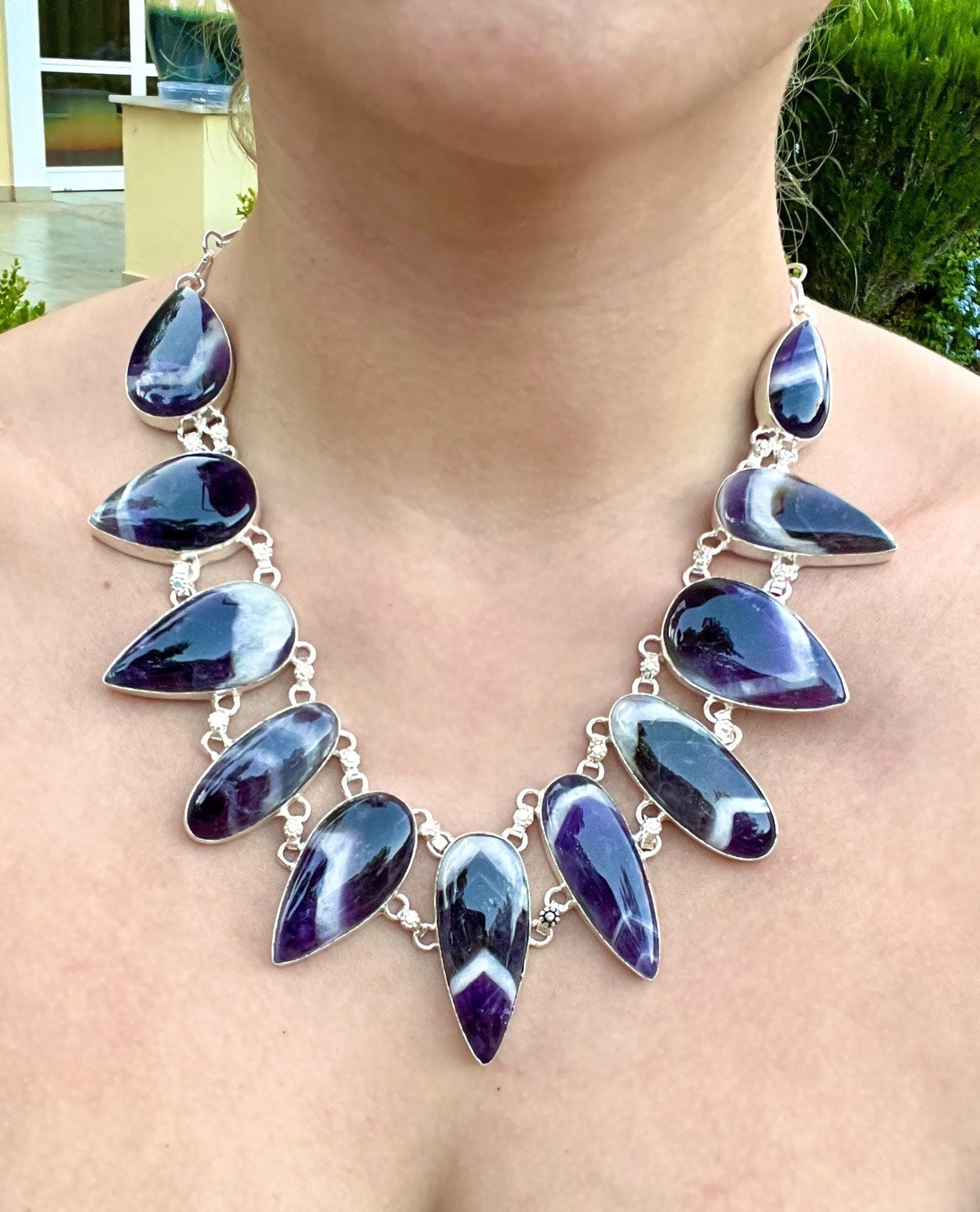Amethyst Statement Necklace In Sterling Silver - LunarGem - 