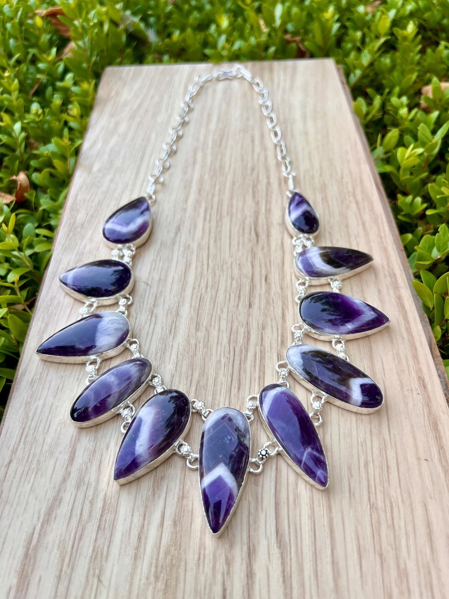 Amethyst Statement Necklace In Sterling Silver - LunarGem - 