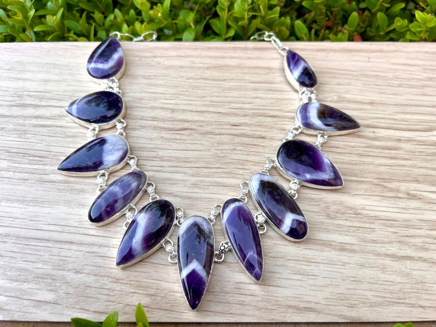 Amethyst Statement Necklace In Sterling Silver - LunarGem - 