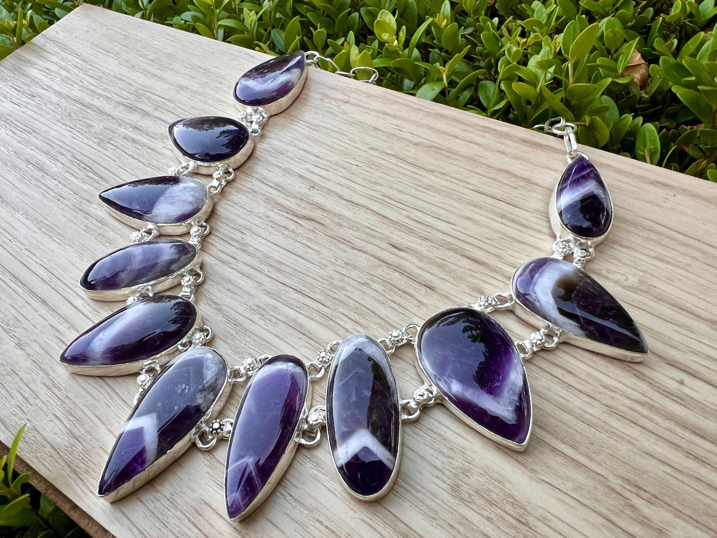 Amethyst Statement Necklace In Sterling Silver - LunarGem - 