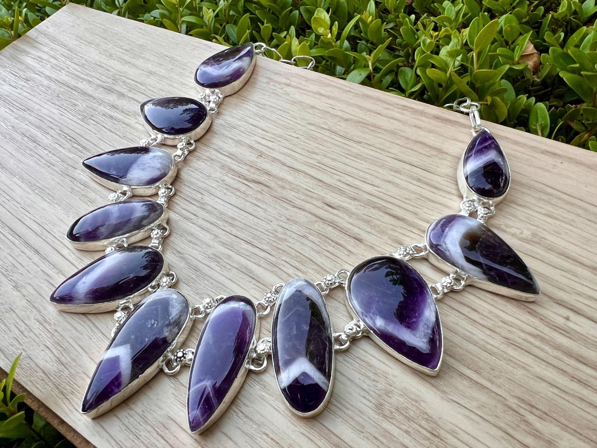 Amethyst Statement Necklace In Sterling Silver - LunarGem - 