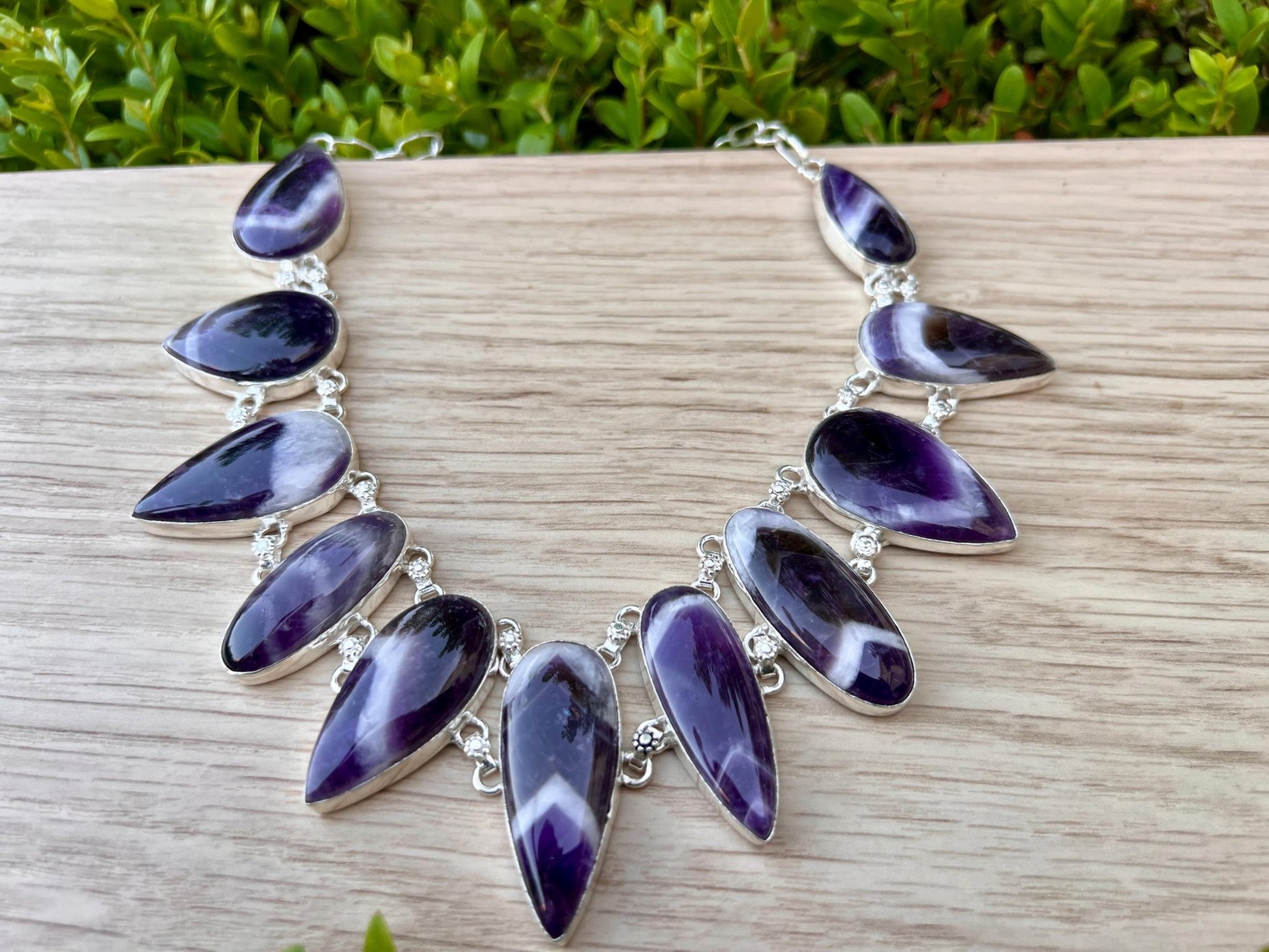 Amethyst Statement Necklace In Sterling Silver - LunarGem - 