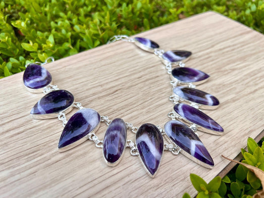 Amethyst Statement Necklace In Sterling Silver - LunarGem - 
