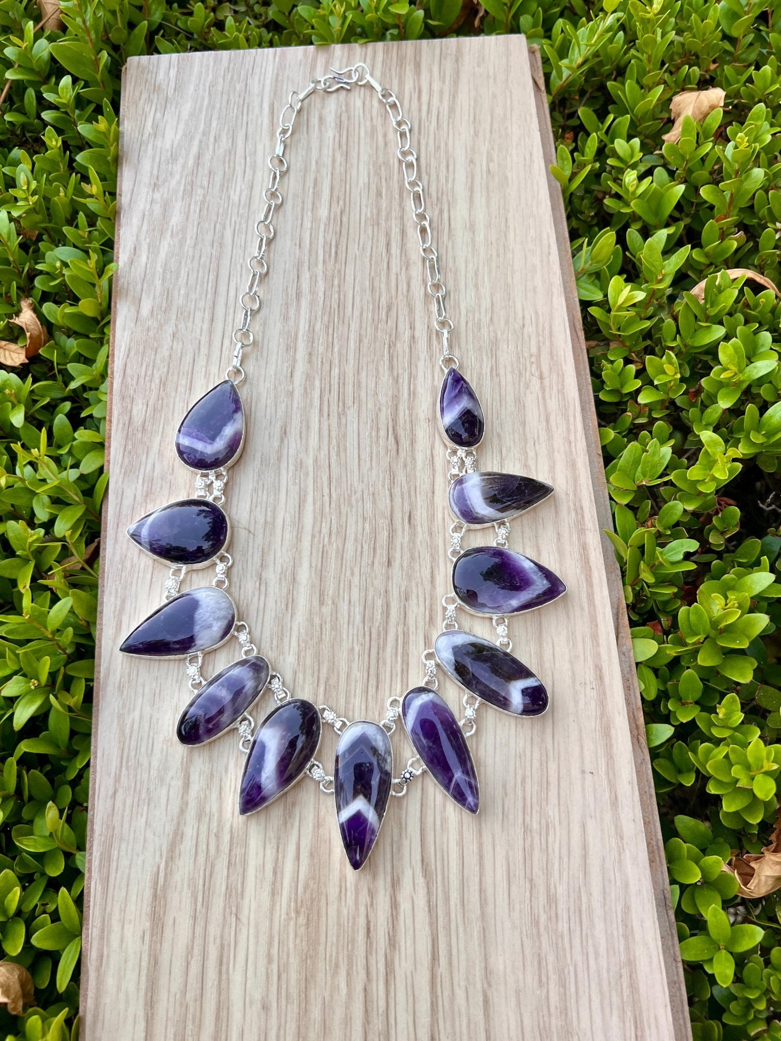 Amethyst Statement Necklace In Sterling Silver - LunarGem - 