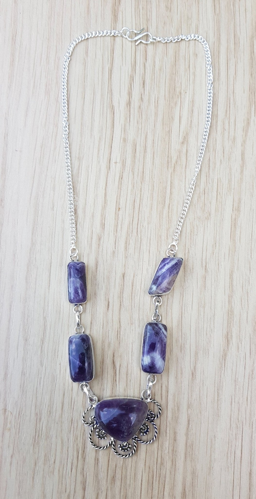 Amethyst Statement Necklace: Recycled Sterling Silver Boho Gemstone - LunarGem - 