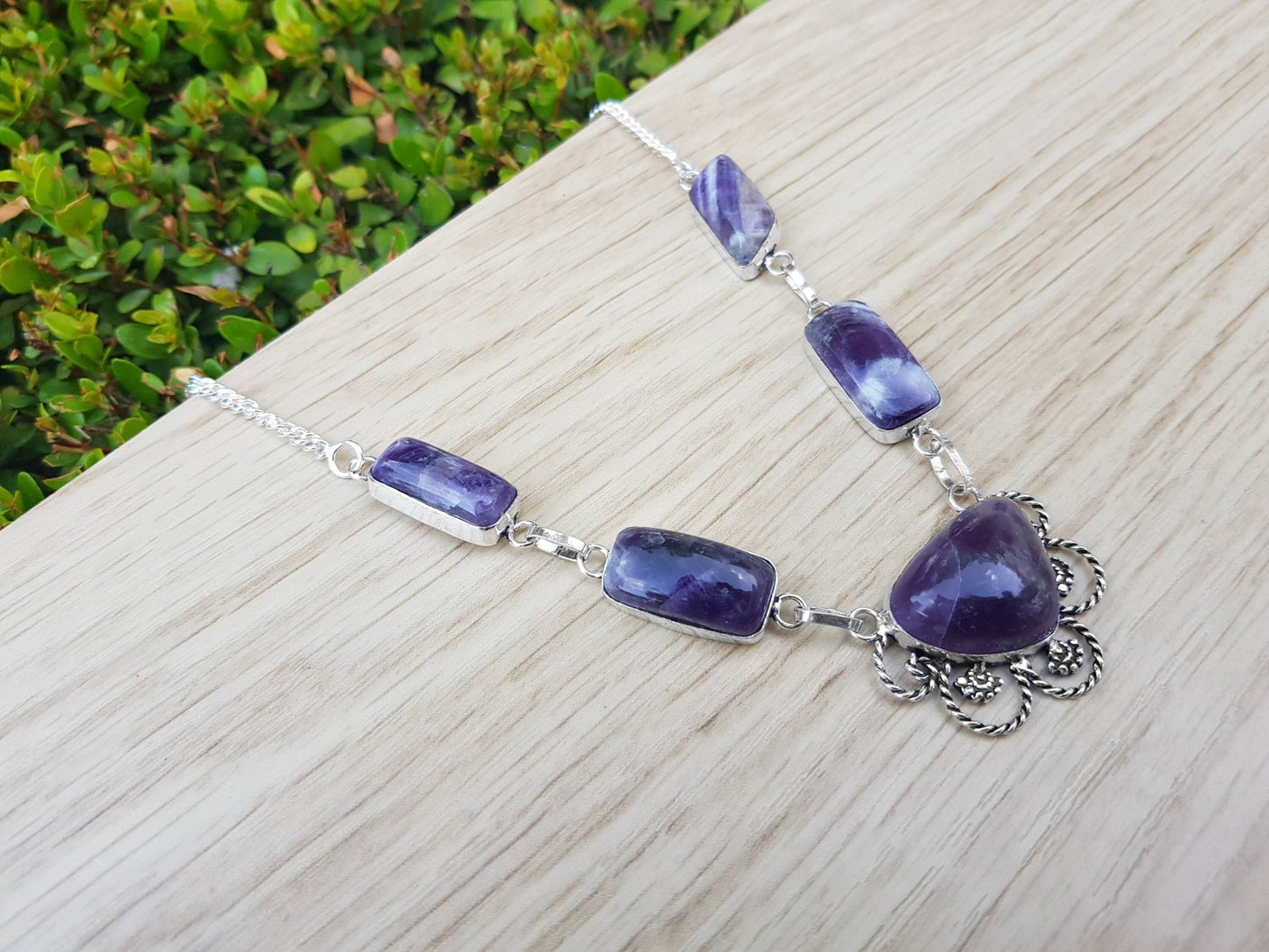 Amethyst Statement Necklace: Recycled Sterling Silver Boho Gemstone - LunarGem - 