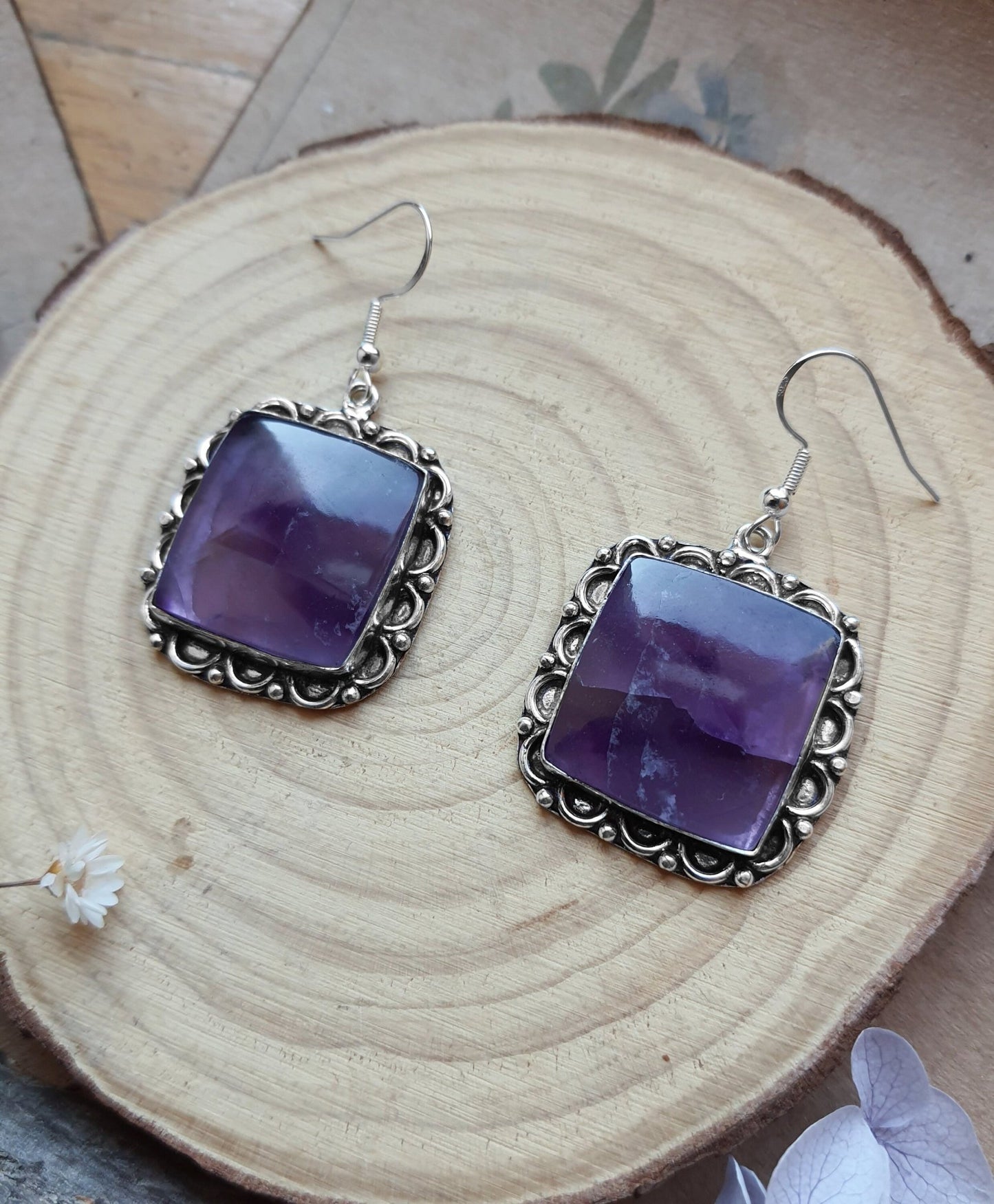 Amethyst Sterling Silver Dangle Earrings: Boho Gemstone Jewelry - LunarGem - 