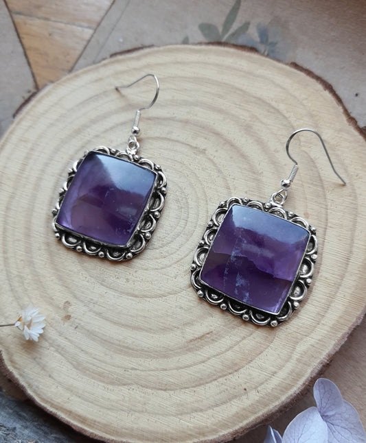 Amethyst Sterling Silver Dangle Earrings: Boho Gemstone Jewelry - LunarGem - 