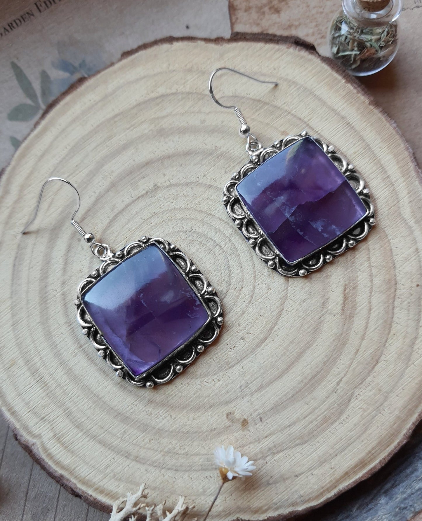 Amethyst Sterling Silver Dangle Earrings: Boho Gemstone Jewelry - LunarGem - 