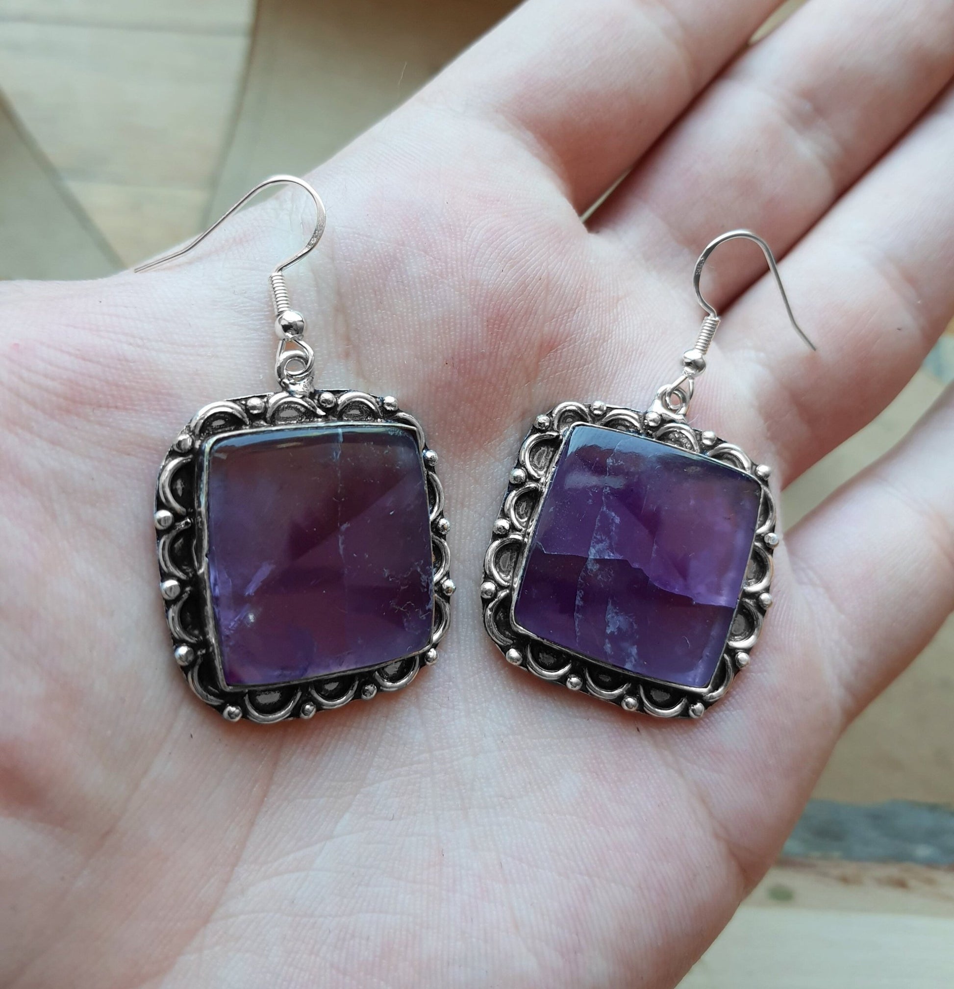 Amethyst Sterling Silver Dangle Earrings: Boho Gemstone Jewelry - LunarGem - 