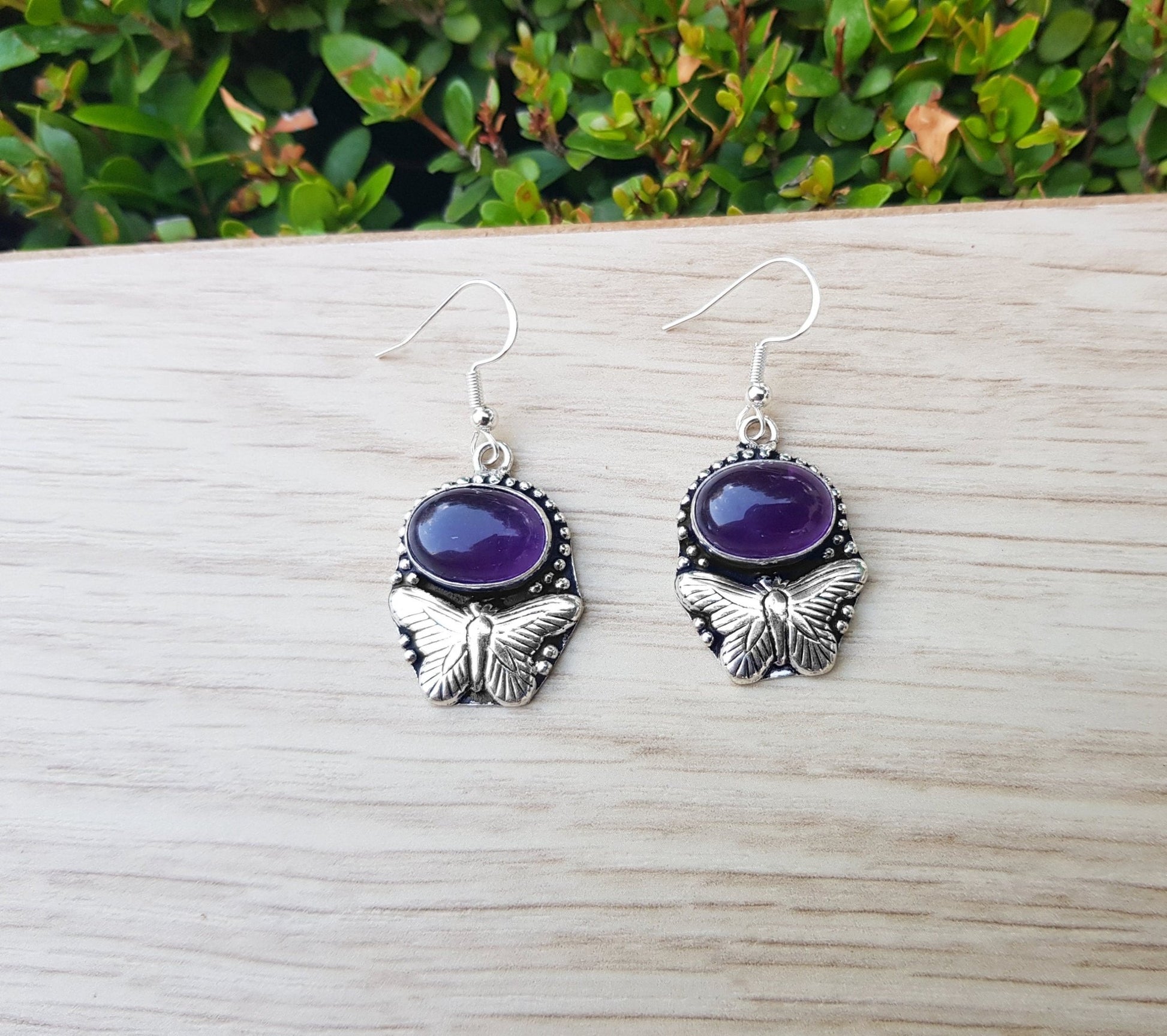 Amethyst Sterling Silver Necklace and Earrings Set: Boho Statement Jewelry - LunarGem - 