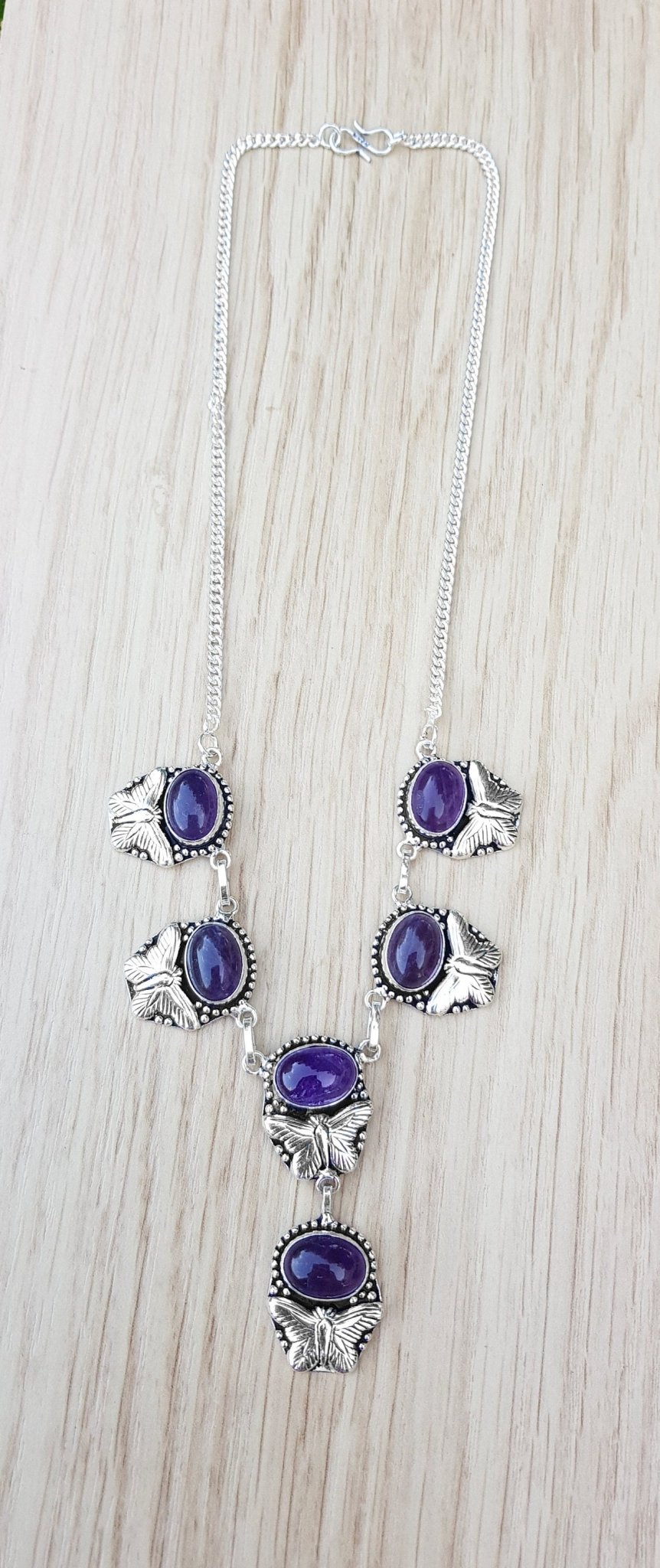 Amethyst Sterling Silver Necklace and Earrings Set: Boho Statement Jewelry - LunarGem - 
