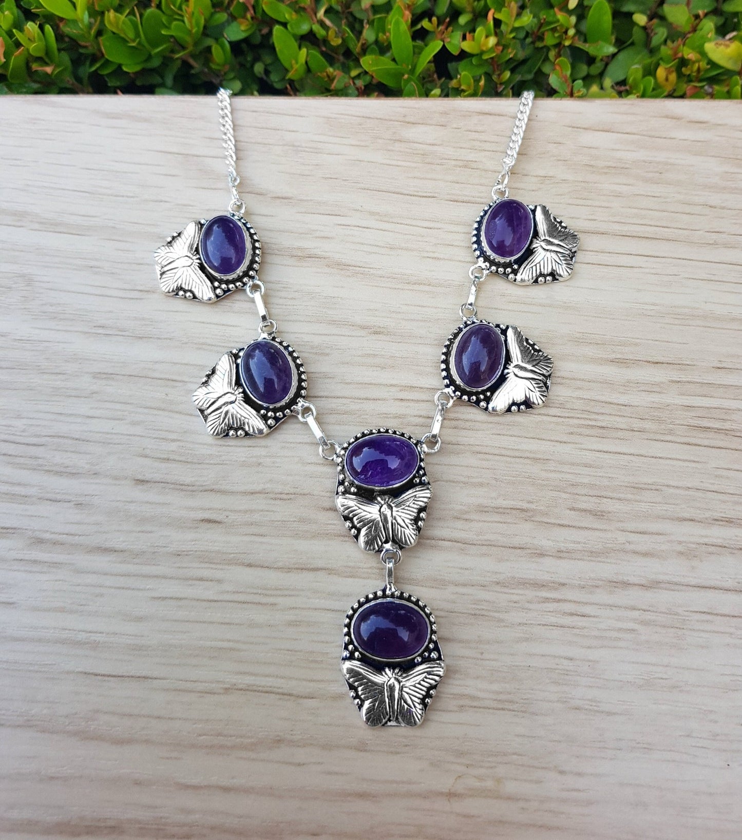 Amethyst Sterling Silver Necklace and Earrings Set: Boho Statement Jewelry - LunarGem - 