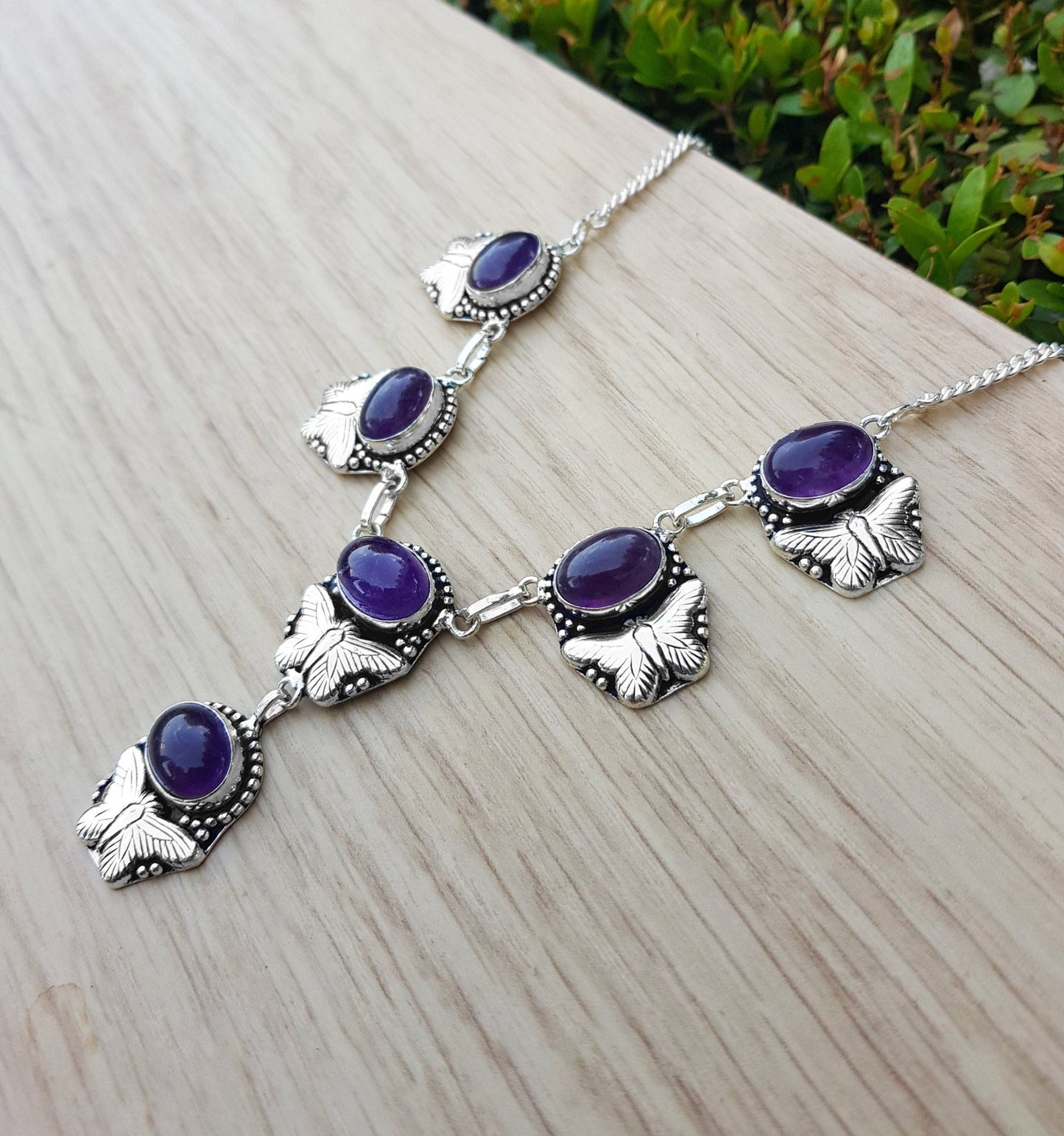 Amethyst Sterling Silver Necklace and Earrings Set: Boho Statement Jewelry - LunarGem - 