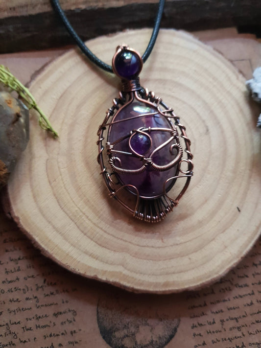 Amethyst Wire Wrapped Pendant, Statement Pendant Boho Necklace One Of A Kind Gift GypsyJewelry - LunarGem - 