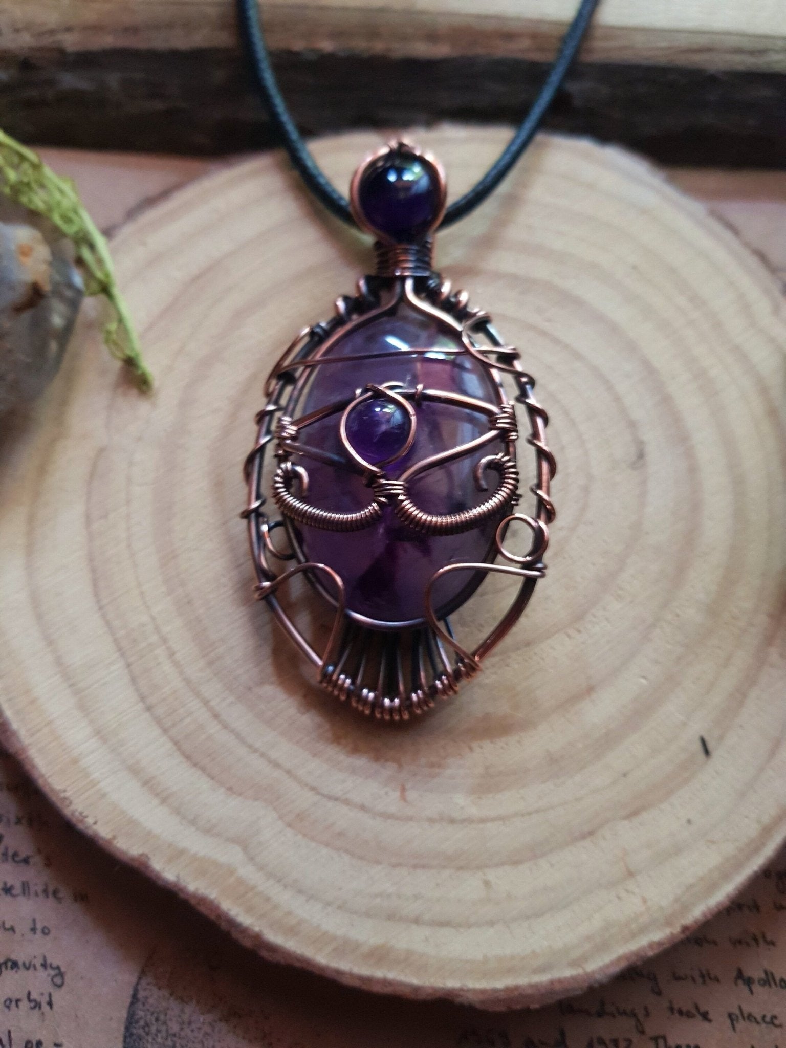 Amethyst Wire Wrapped Pendant, Statement Pendant Boho Necklace One Of A Kind Gift GypsyJewelry - LunarGem - 