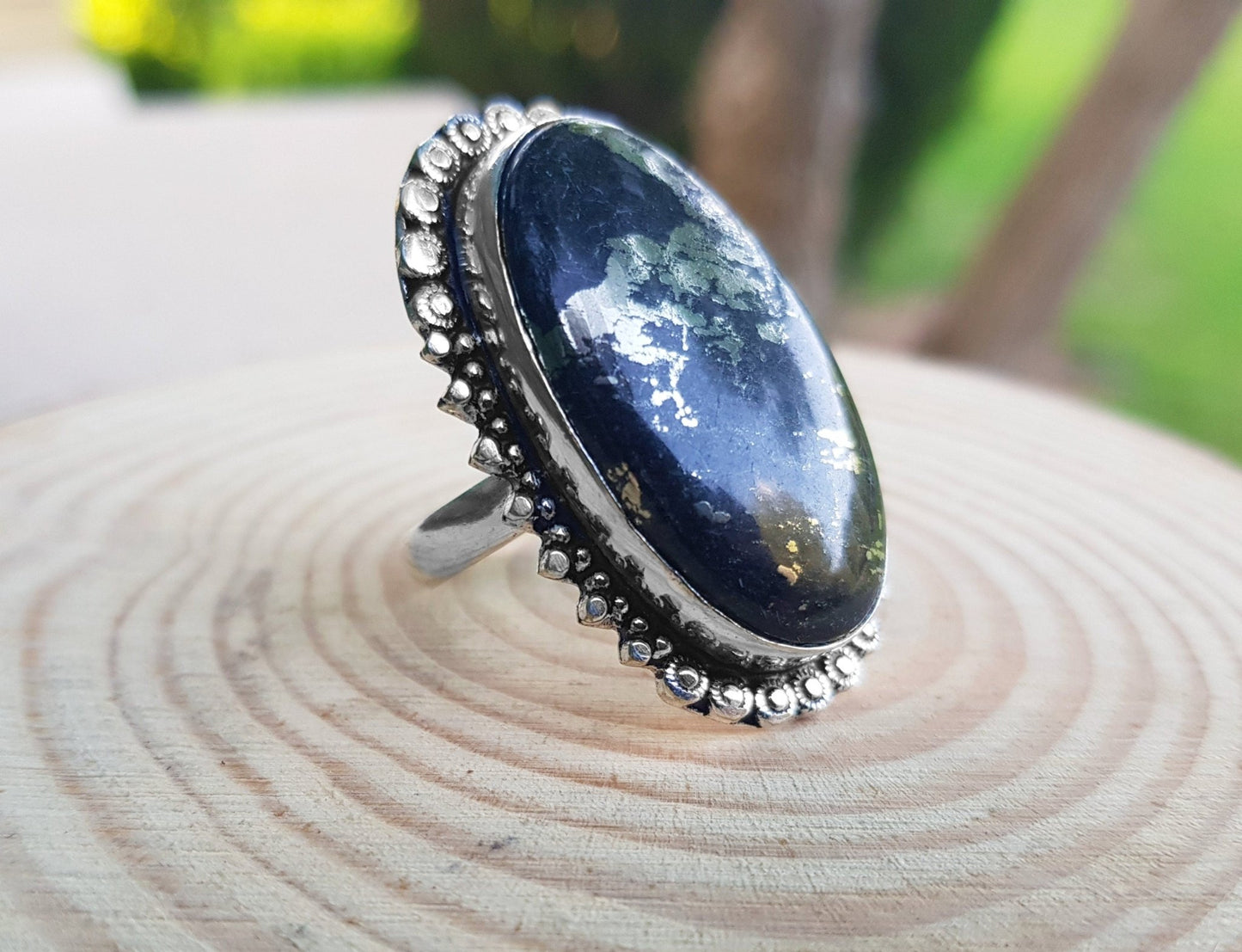 Apache Gold Pyrite Ring, Size US8 1/2, Sterling Silver - LunarGem - 