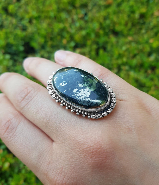 Apache Gold Pyrite Ring, Size US8 1/2, Sterling Silver - LunarGem - 