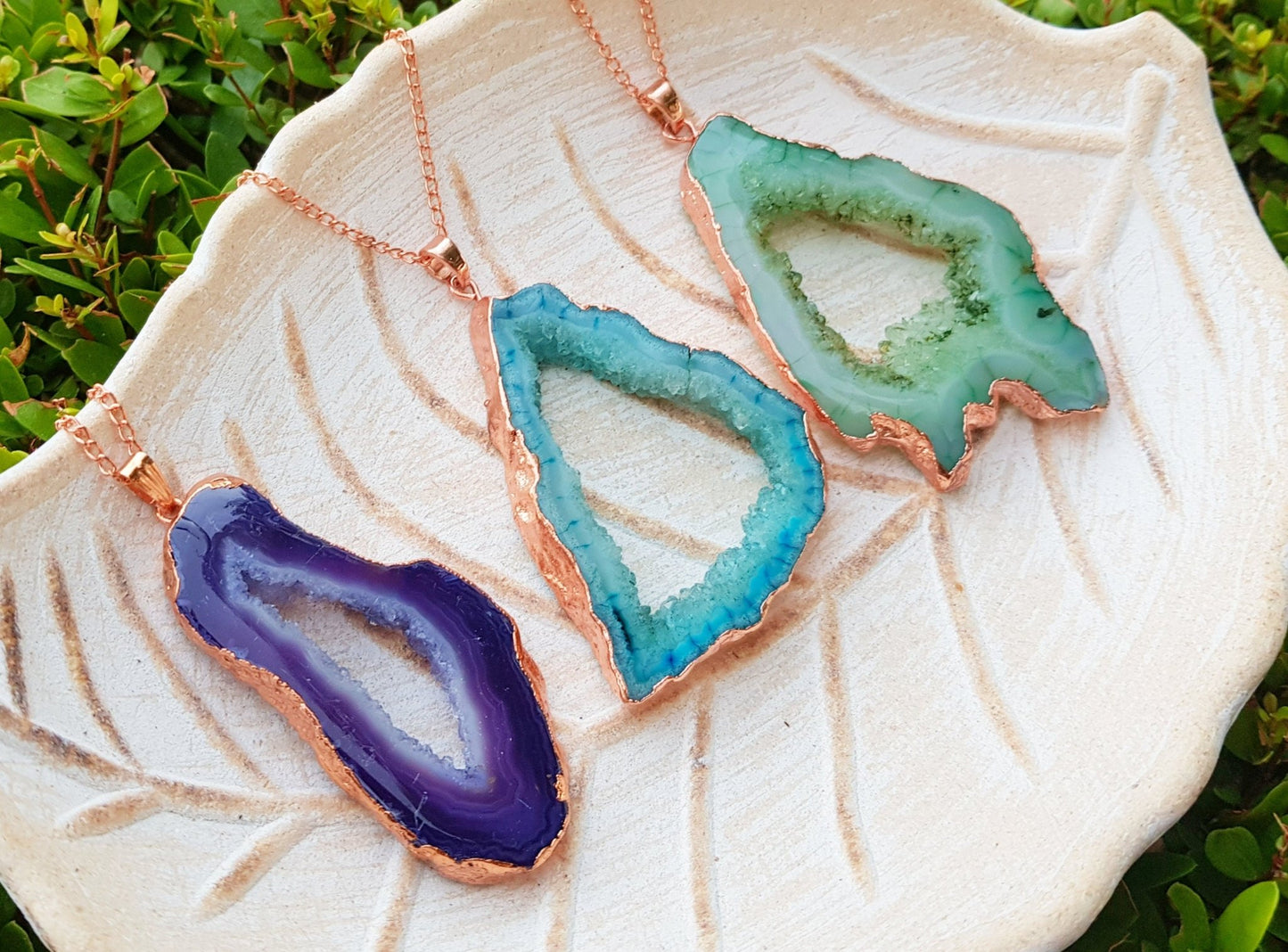 Big Druzy Agate Pendants Copper Electroformed Necklace Statement Pendant Boho Necklace - LunarGem - Charms & Pendants