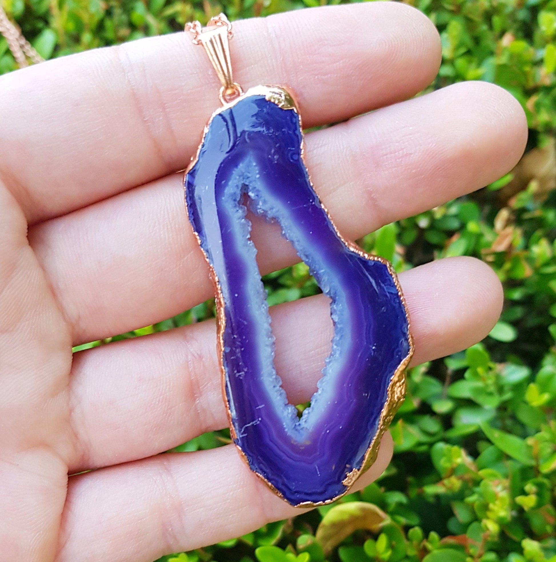 Big Druzy Agate Pendants Copper Electroformed Necklace Statement Pendant Boho Necklace - LunarGem - Charms & Pendants