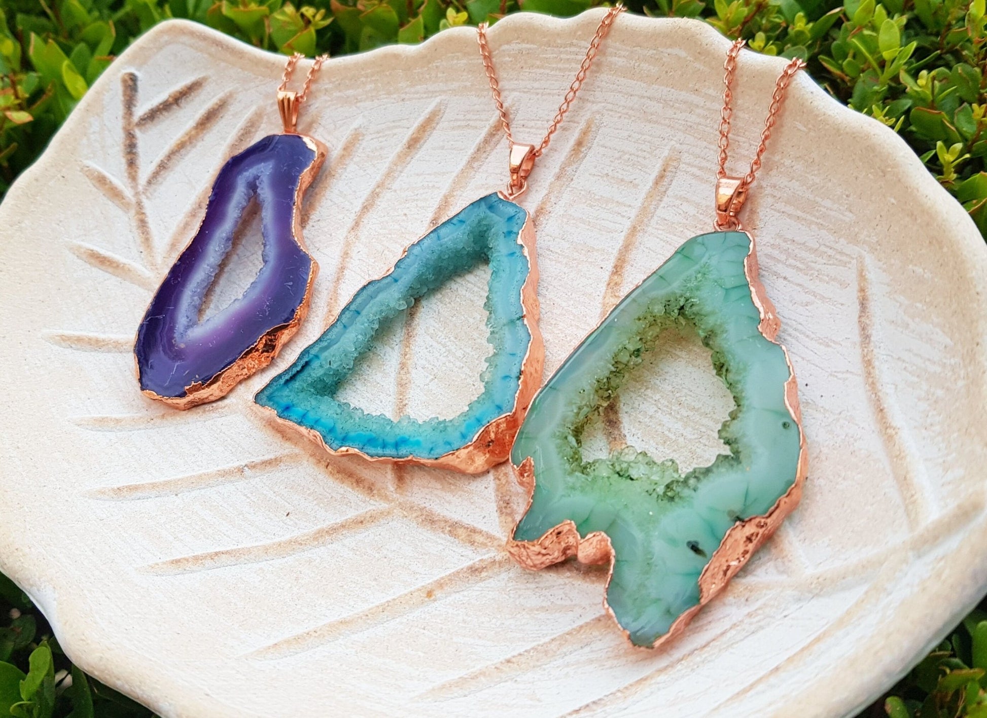 Big Druzy Agate Pendants Copper Electroformed Necklace Statement Pendant Boho Necklace - LunarGem - Charms & Pendants