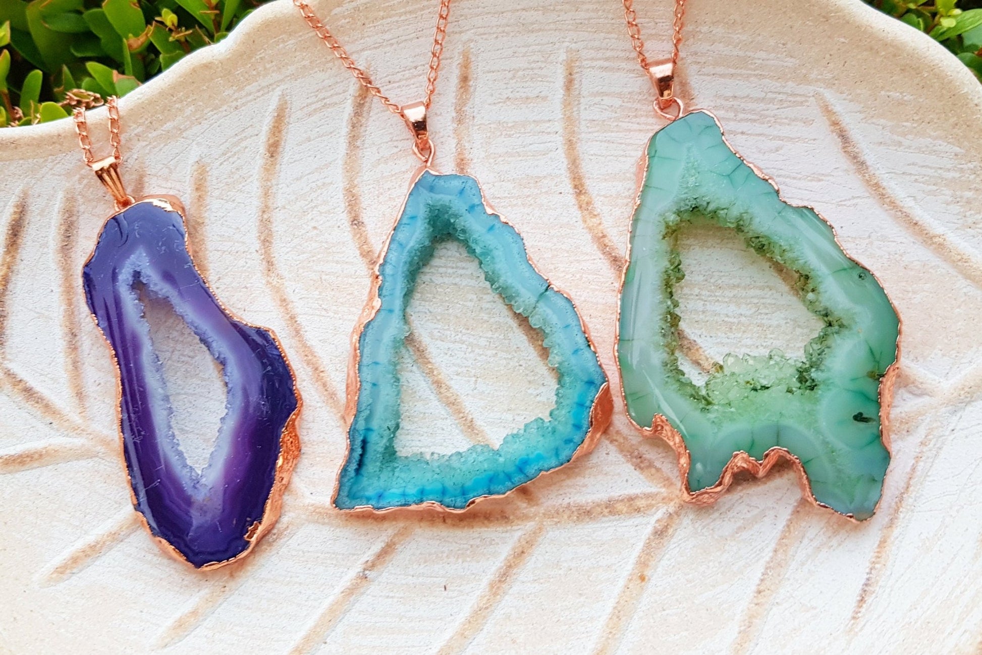Big Druzy Agate Pendants Copper Electroformed Necklace Statement Pendant Boho Necklace - LunarGem - Charms & Pendants