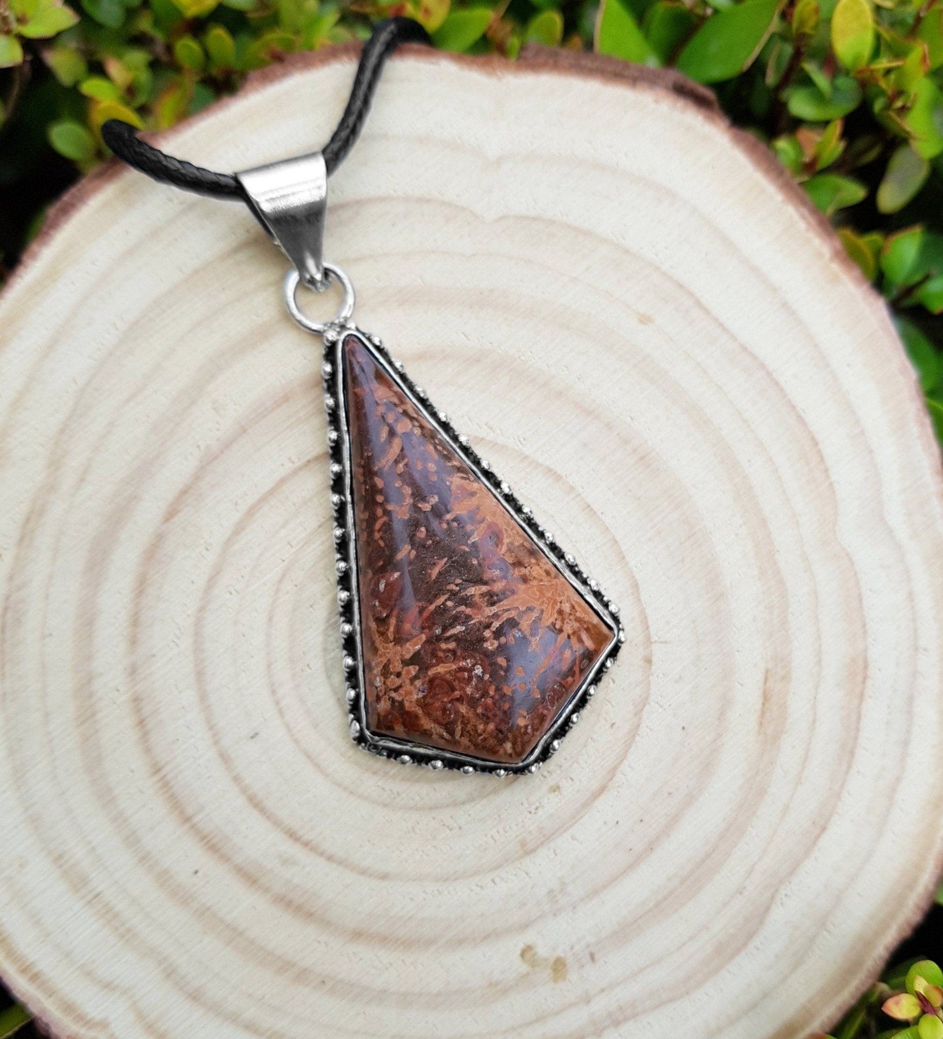 Big Jasper Pendant In Sterling Silver Statement Necklace - LunarGem - Necklaces