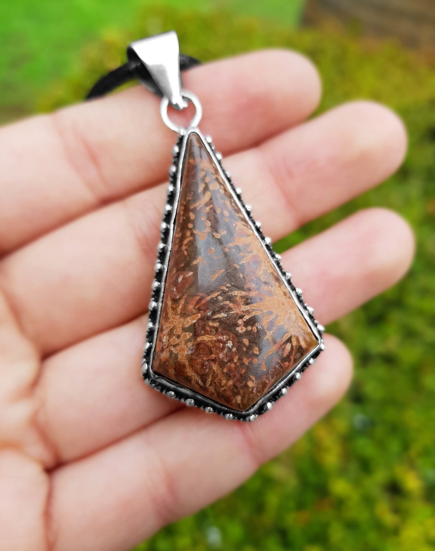 Big Jasper Pendant In Sterling Silver Statement Necklace - LunarGem - Necklaces