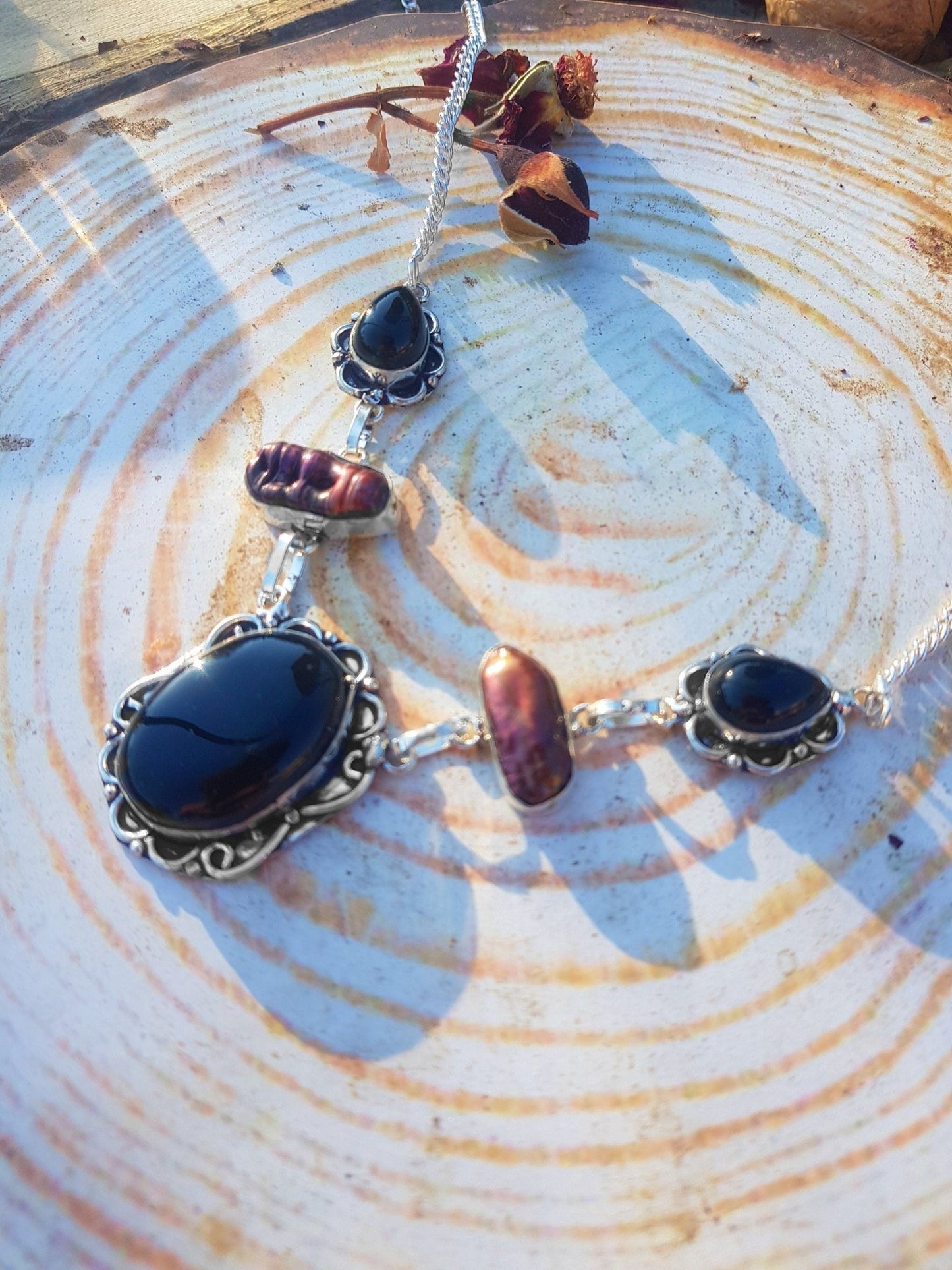 Black Onyx Multi Stone Pendant In Sterling Silver Statement Necklace Boho Gemstone Jewelry GypsyJewelry - LunarGem - 