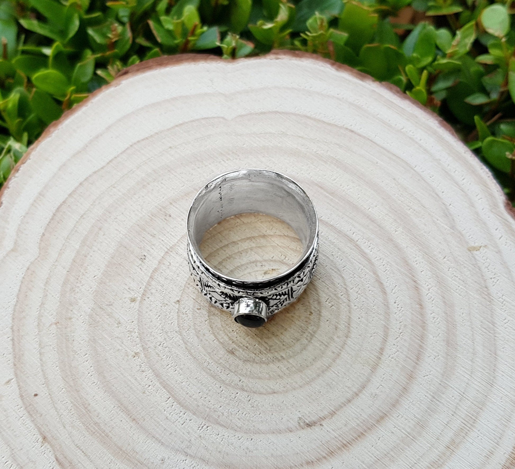 Black Onyx Sterling Silver Spinner Ring Size US 7 3/4 Unisex Ring Boho Ring Gypsy Jewellery Statement Ring Unique Gift - LunarGem - Rings