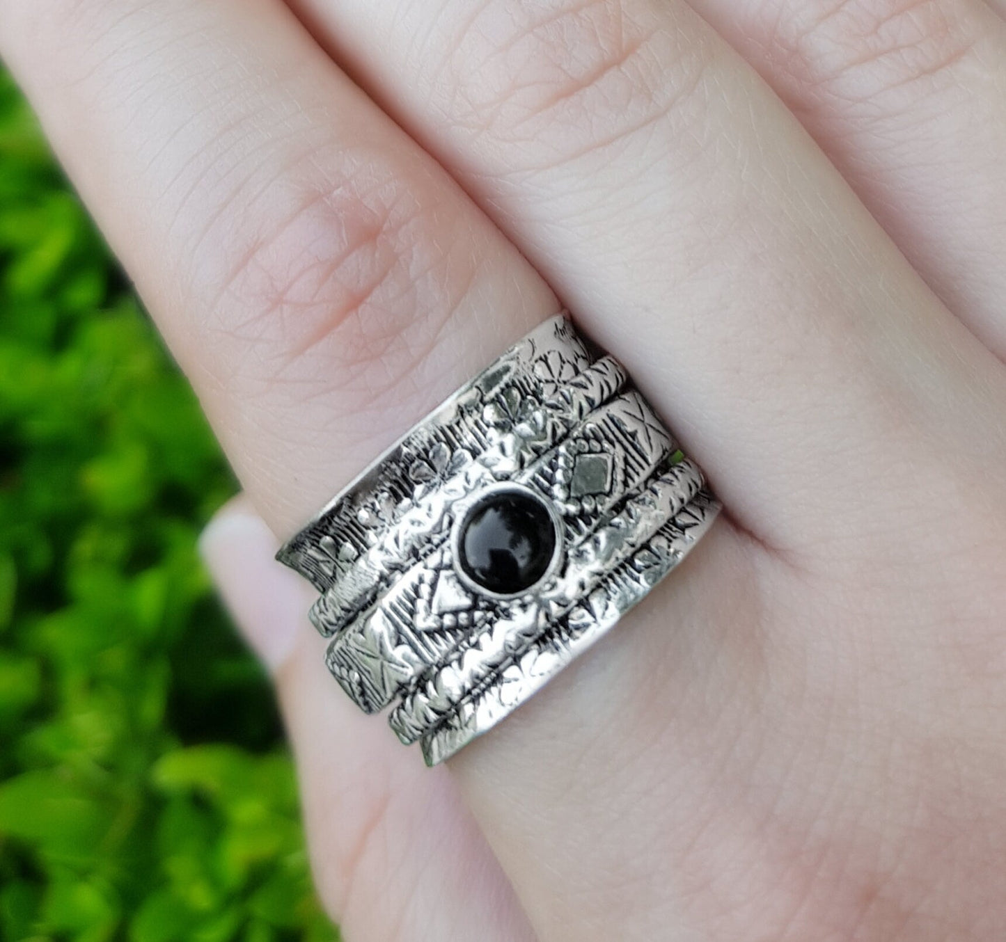 Black Onyx Sterling Silver Spinner Ring Size US 7 3/4 Unisex Ring Boho Ring Gypsy Jewellery Statement Ring Unique Gift - LunarGem - Rings