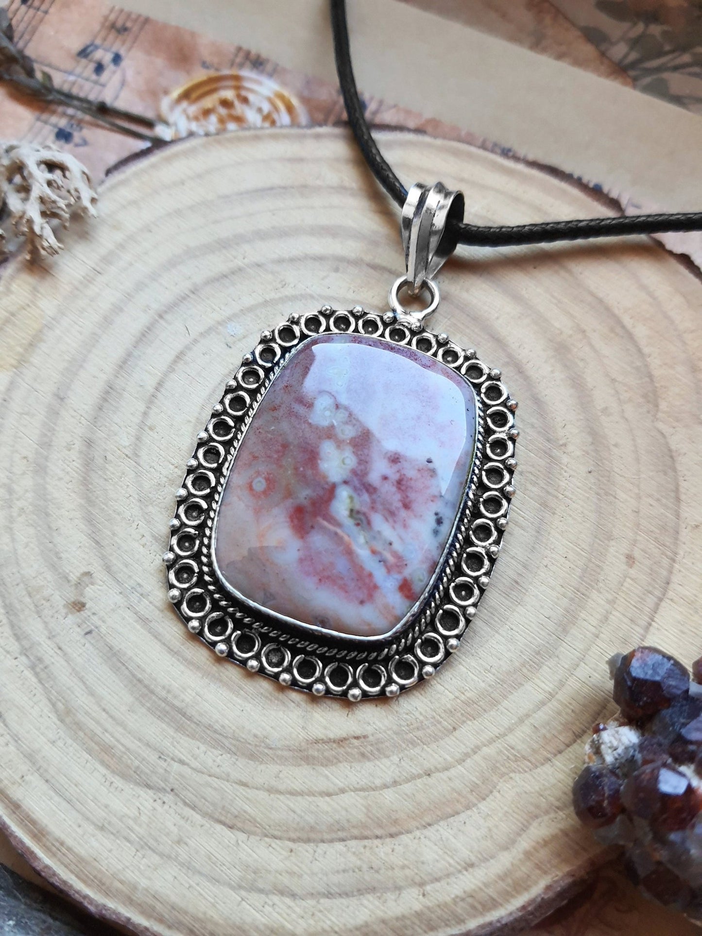 Bloodstone Statement Necklace In Sterling Silver - LunarGem - 