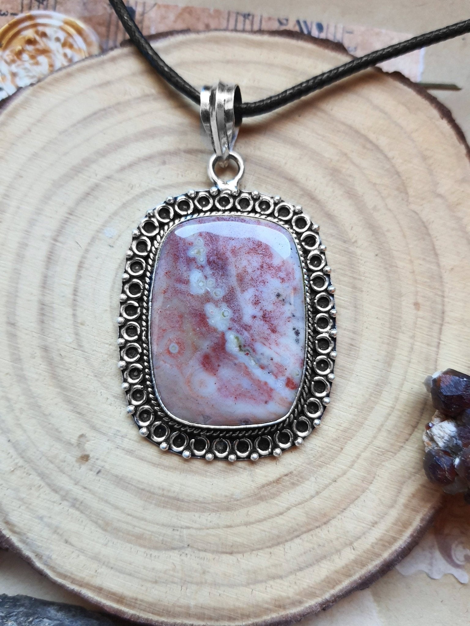 Bloodstone Statement Necklace In Sterling Silver - LunarGem - 