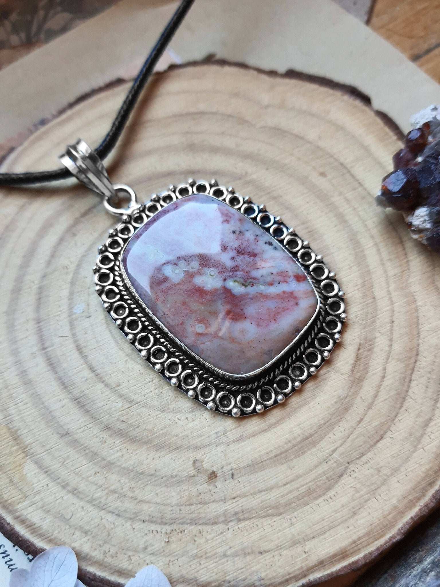 Bloodstone Statement Necklace In Sterling Silver - LunarGem - 