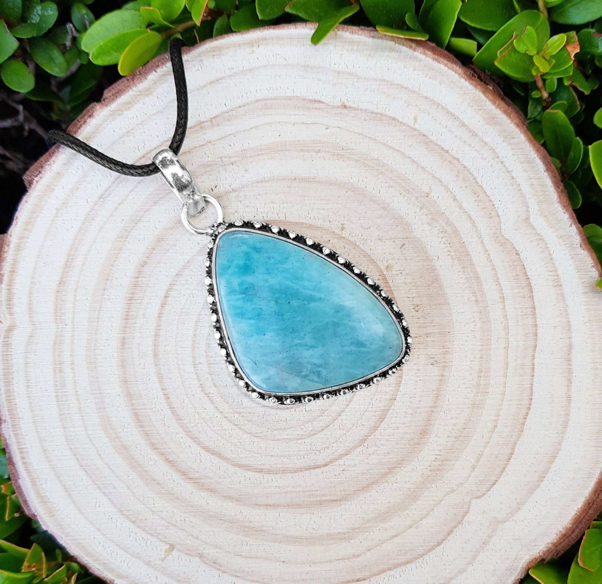 Blue Amazonite Sterling Silver Pendant: Boho Gemstone Necklace - LunarGem - Necklaces