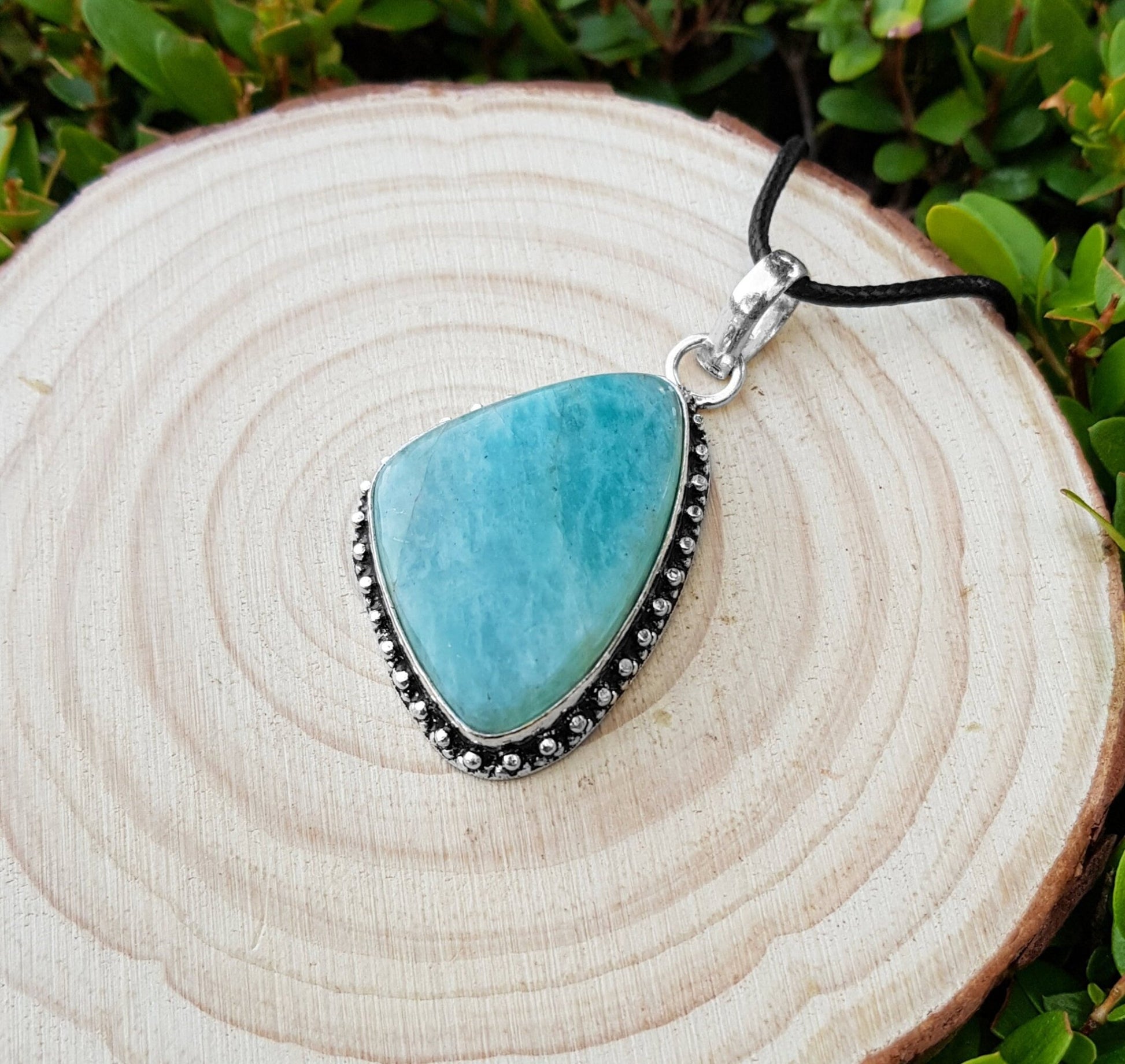Blue Amazonite Sterling Silver Pendant: Boho Gemstone Necklace - LunarGem - Necklaces
