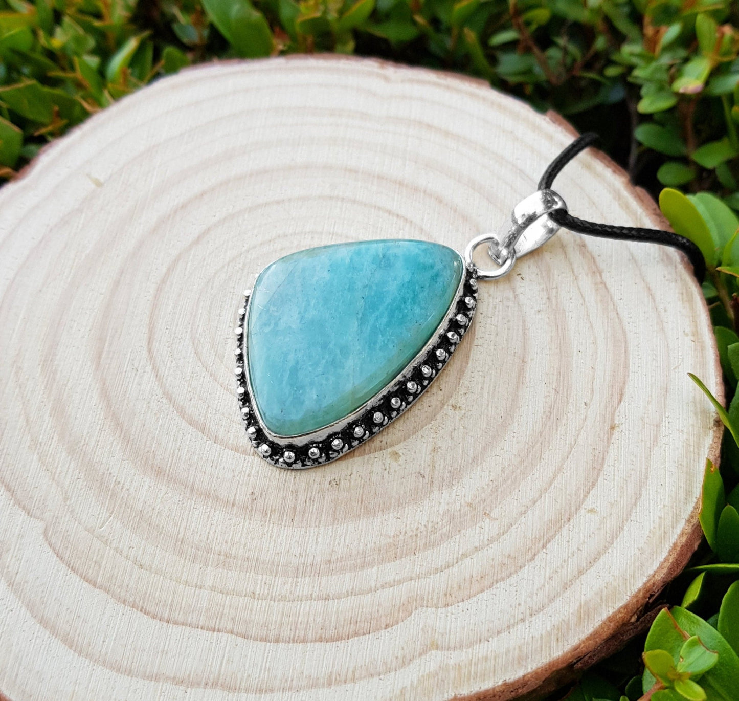 Blue Amazonite Sterling Silver Pendant: Boho Gemstone Necklace - LunarGem - Necklaces