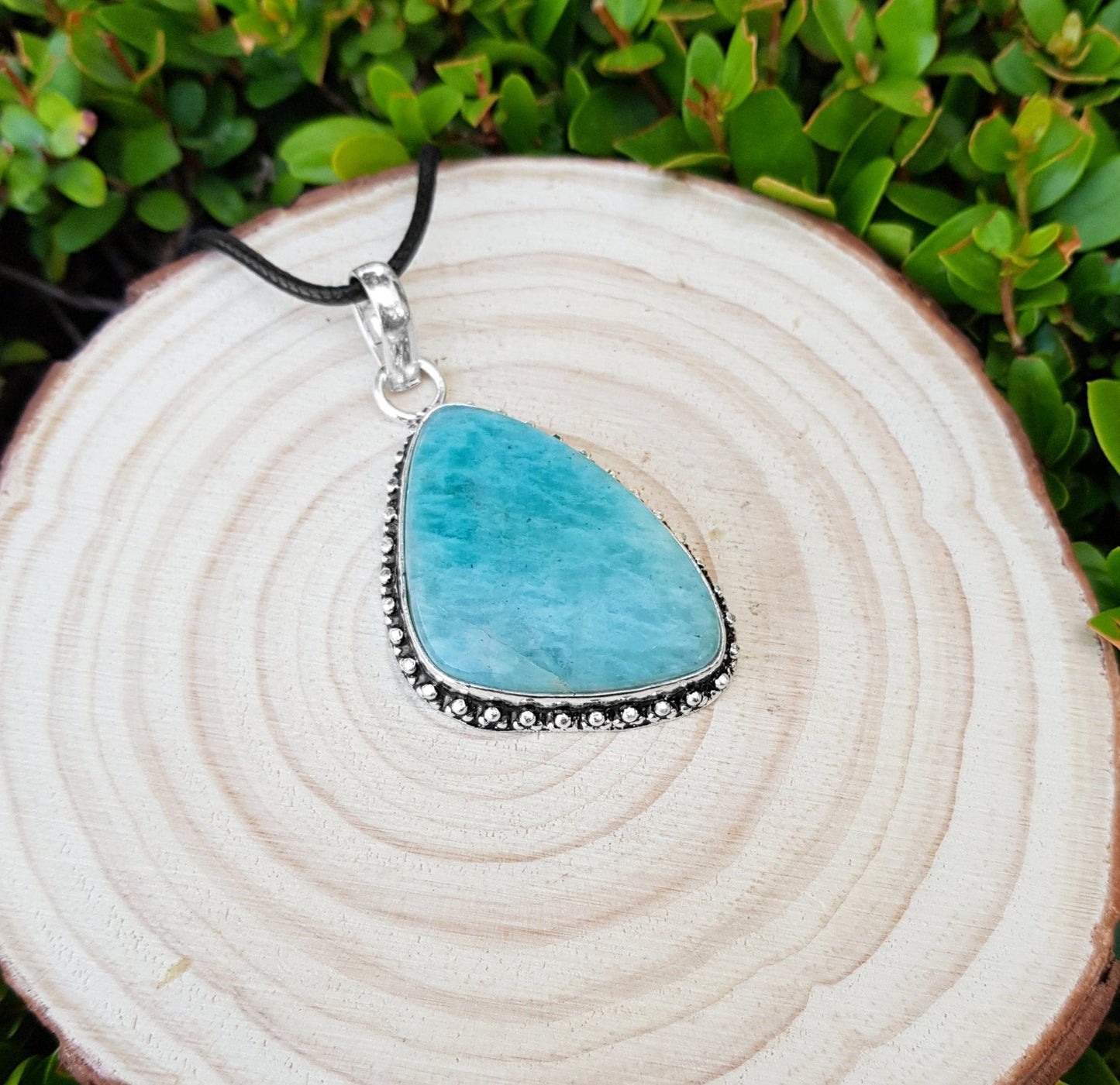 Blue Amazonite Sterling Silver Pendant: Boho Gemstone Necklace - LunarGem - Necklaces