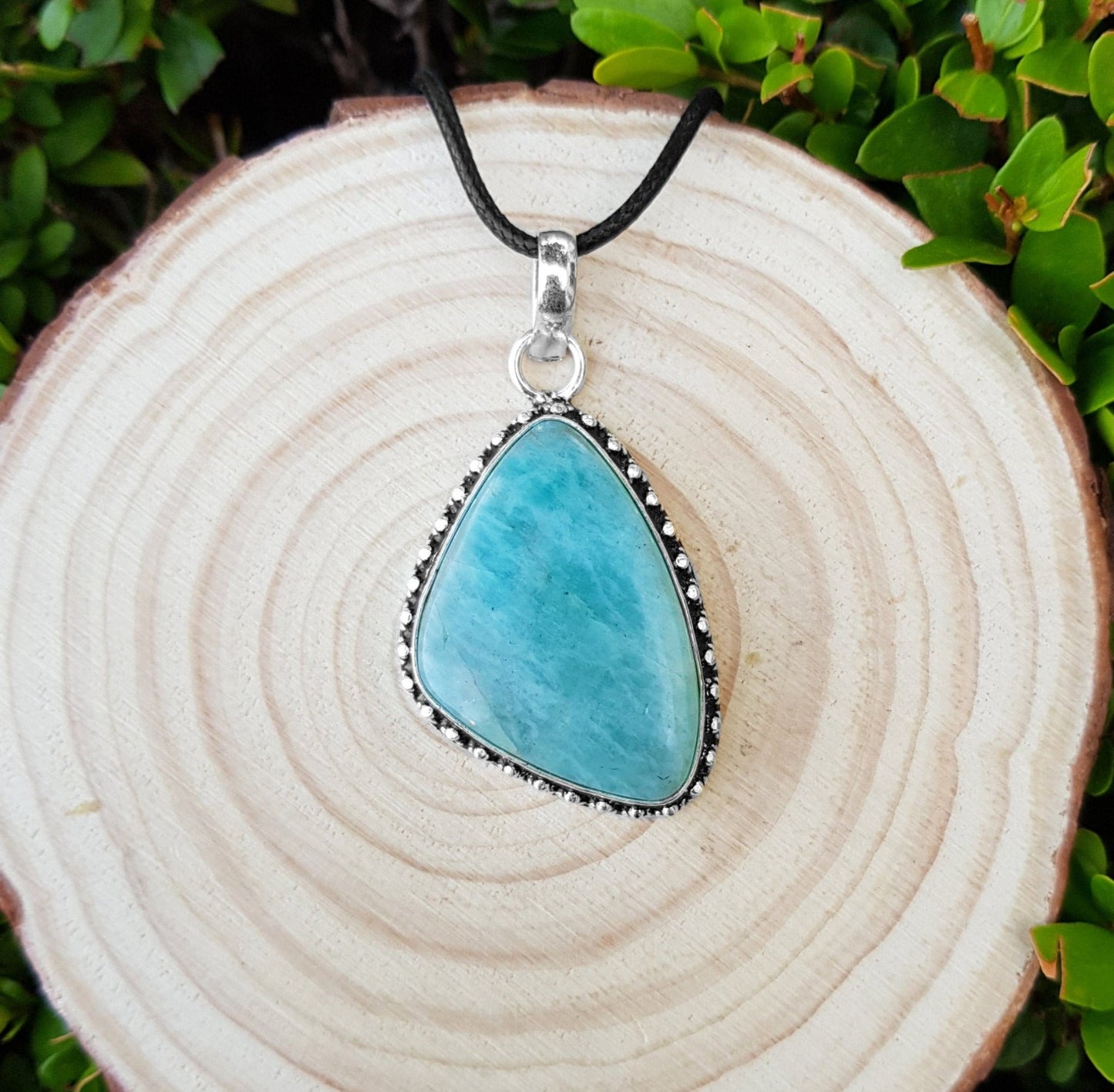 Blue Amazonite Sterling Silver Pendant: Boho Gemstone Necklace - LunarGem - Necklaces