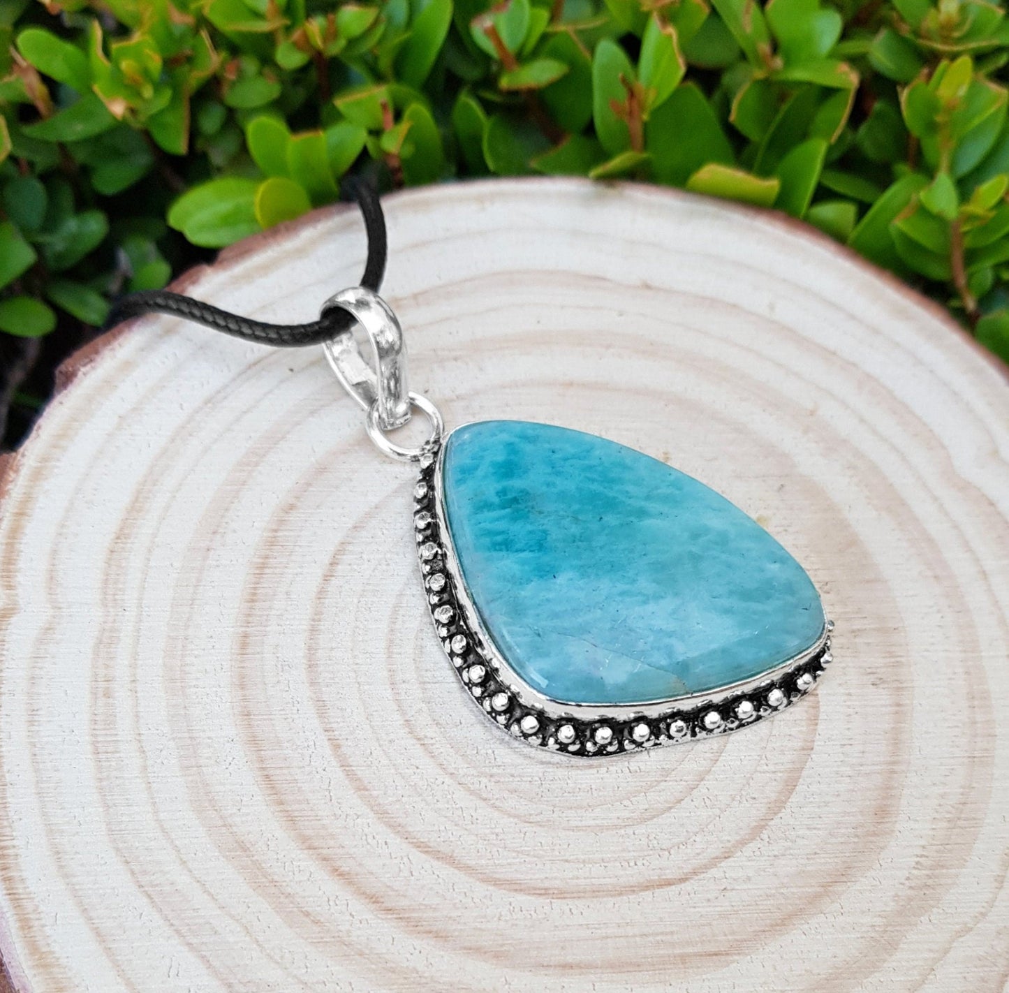 Blue Amazonite Sterling Silver Pendant: Boho Gemstone Necklace - LunarGem - Necklaces