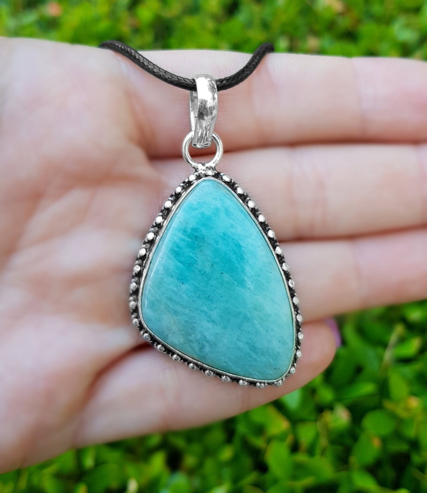 Blue Amazonite Sterling Silver Pendant: Boho Gemstone Necklace - LunarGem - Necklaces