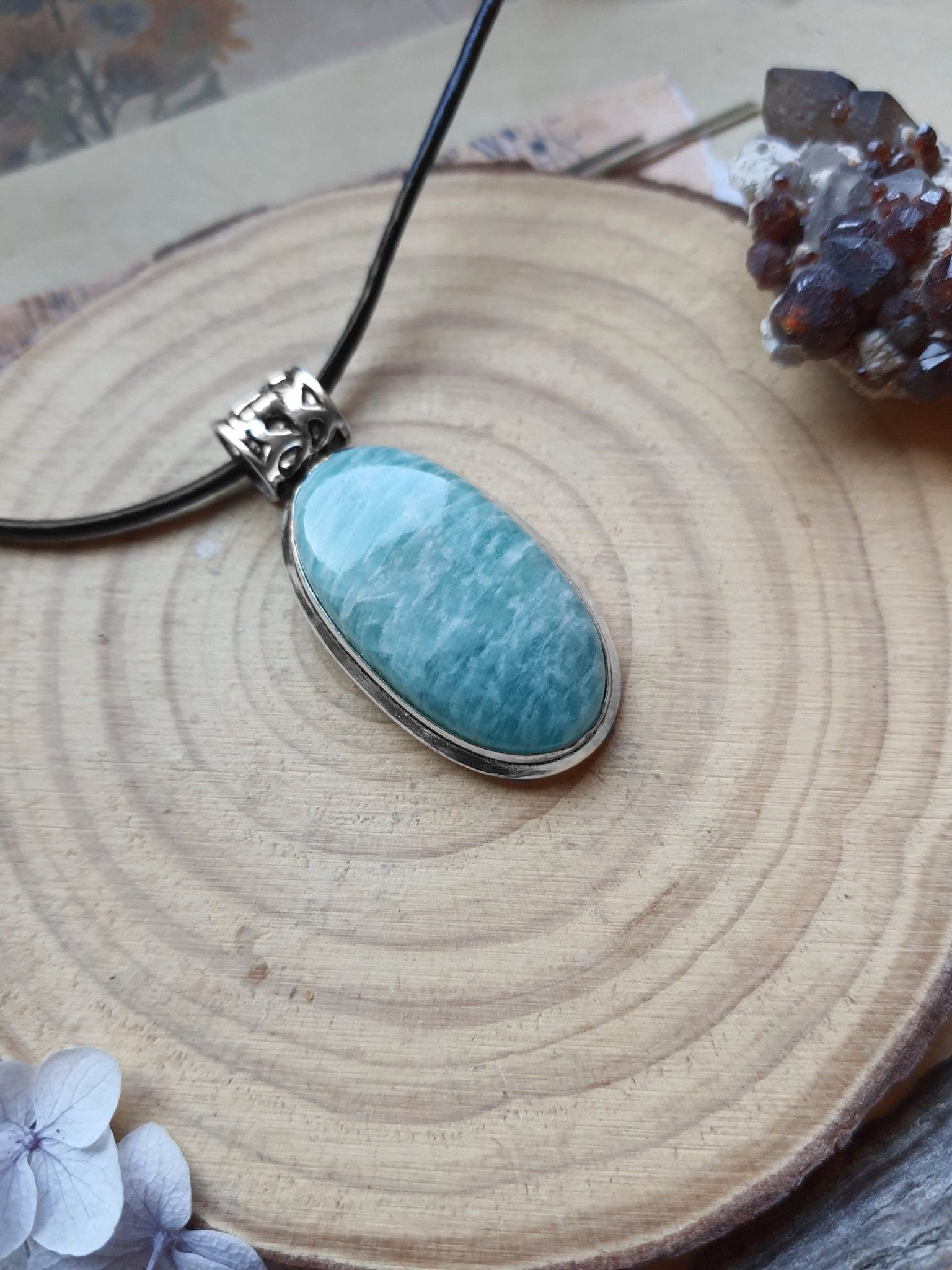 Blue Amazonite Sterling Silver Pendant Necklace - Boho Stone Jewelry - LunarGem - 