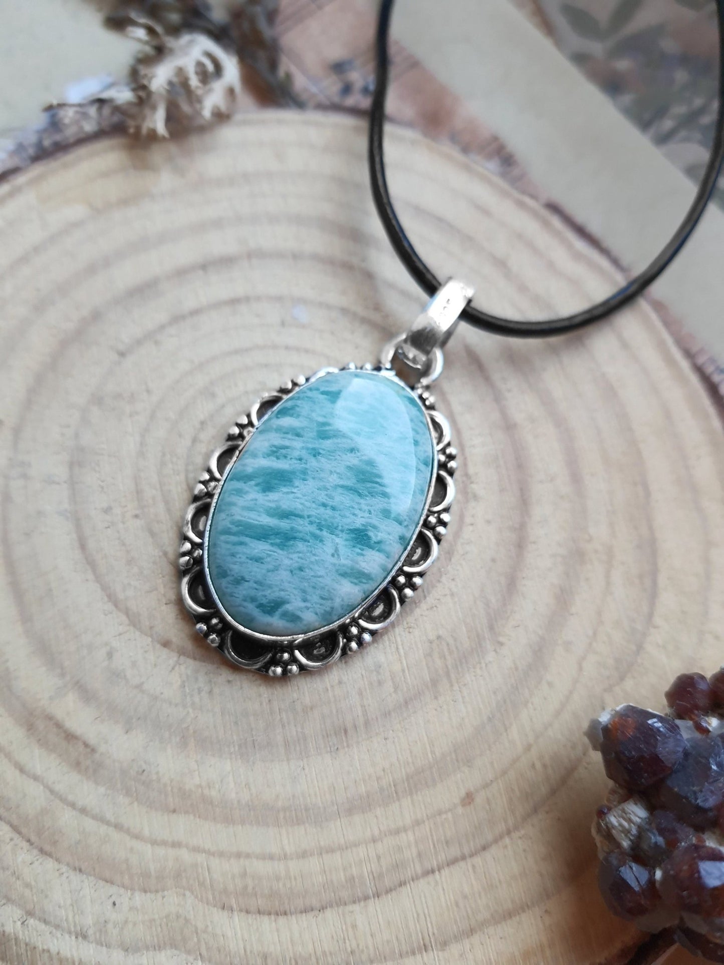 Blue Amazonite Sterling Silver Pendant Necklace: Boho Stone Jewelry - LunarGem - 